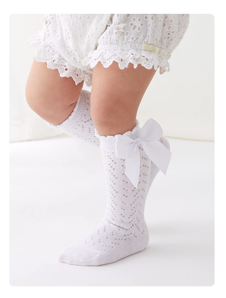 QandSweet Baby Girl Knee-High Socks with Bow - Non-Slip Toddler & Infant Stockings for Newborns - Perfect for Dress-Up, Photo Shoots & Everyday Wear