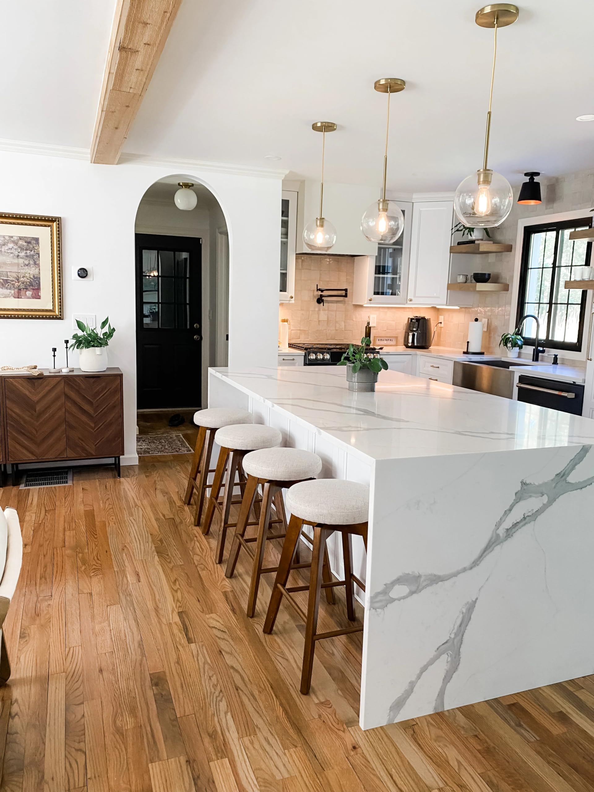 Amalia Backless Kitchen Counter Height Bar Stool - Solid Wood 360° Swivel Seat in Antique Coffee/Natural Wheat - Perfect for Breakfast Bars, Kitchen Islands & Small Spaces