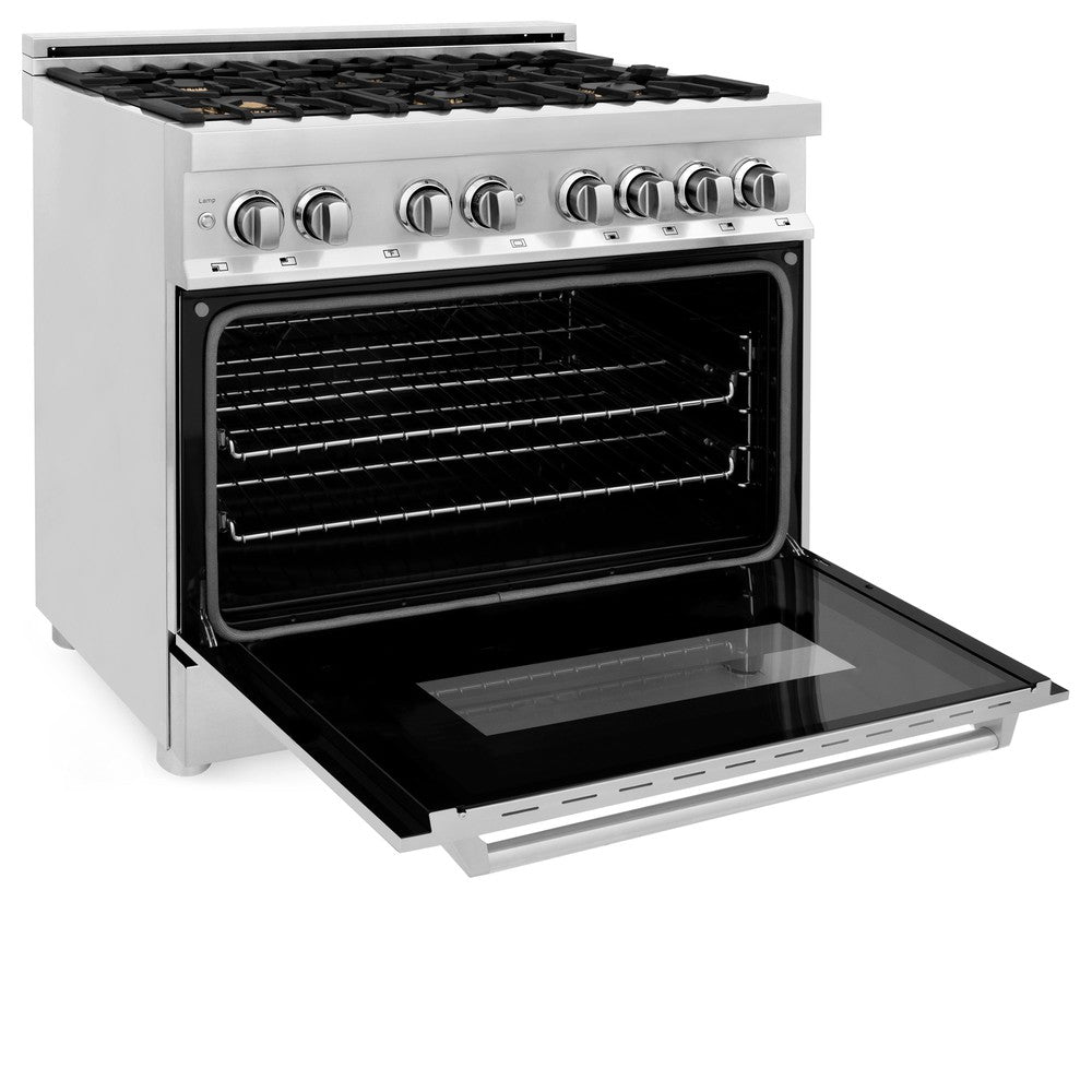ZLINE 36 Inch 4.6 Cu Ft Stainless Steel Dual Fuel Range - Gas Cooktop & Electric Convection Oven with 6 Brass Burners (RA BR 36) - Perfect for Modern Kitchens & Professional Cooking