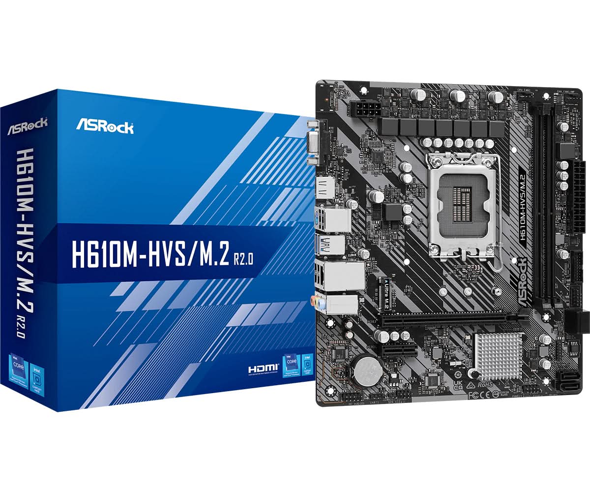 ASRock H610M-HVS/M.2 R2.0 Intel H610 LGA 1700 Micro ATX Motherboard - Perfect for Gaming PC Builds, Home Office & Compact Desktop Systems
