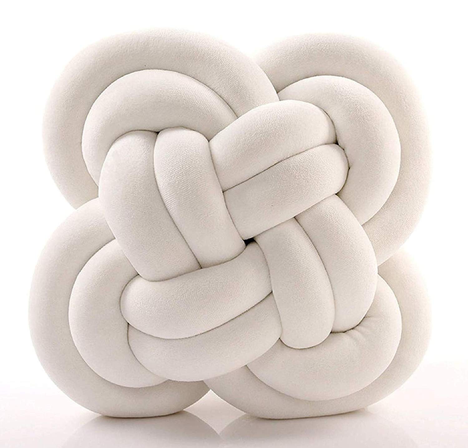 Handmade Soft Knotted Pillow Ball - Decorative Square Plush Throw Pillow for Couch, Bed & Floor (11.8'', White) | Cozy Christmas Living Room Decor, Aesthetic Home Accent - Perfect for Lounging, Reading Nooks & Guest Bedrooms