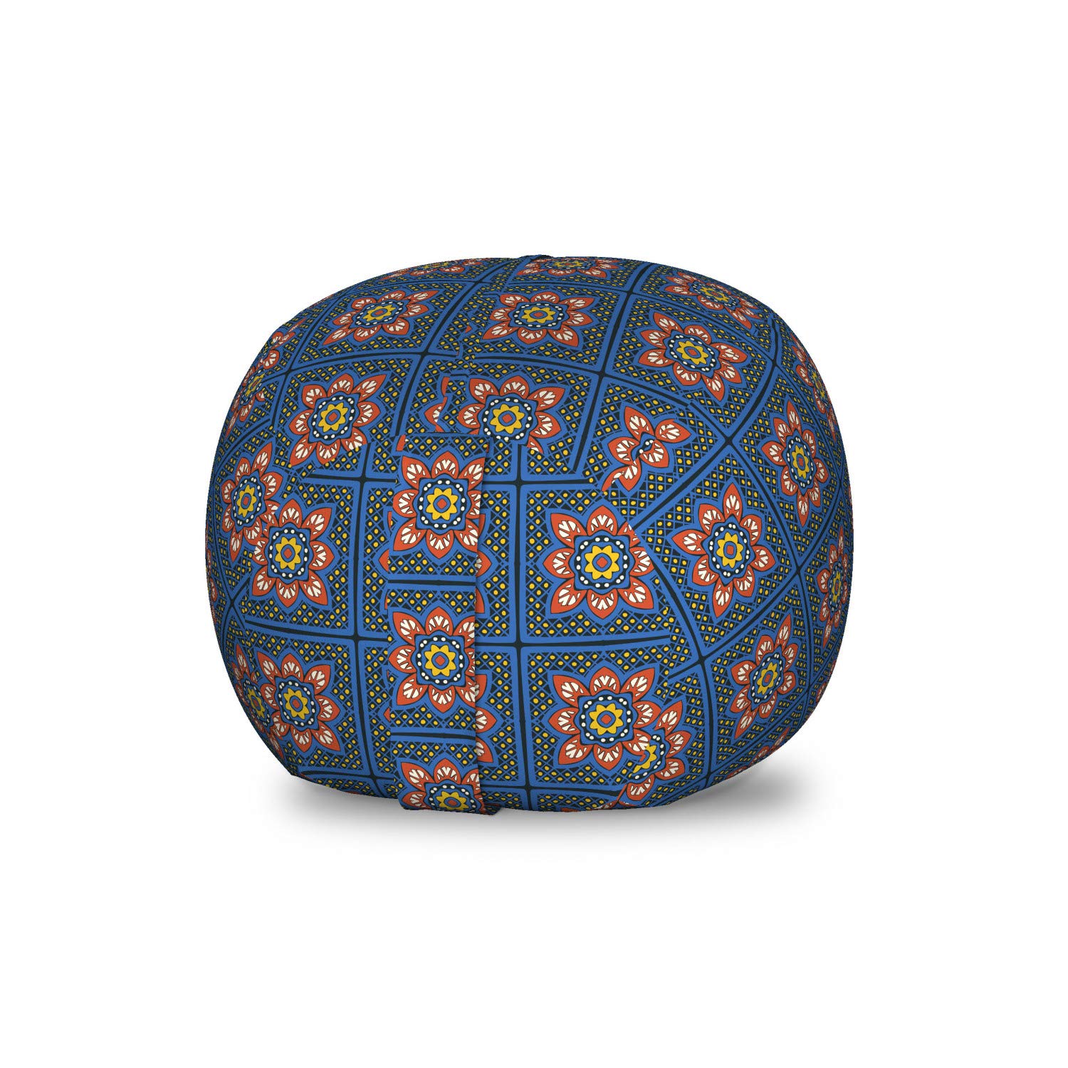 Ambesonne Boho Toy Storage Bag Chair - Talavera Inspired Floral Dot Pattern, Washable Stuffed Animal Organizer for Kids Room, Small Size in Coral & Dark Sky Blue - Perfect for Nursery, Playroom & Bedroom Organization