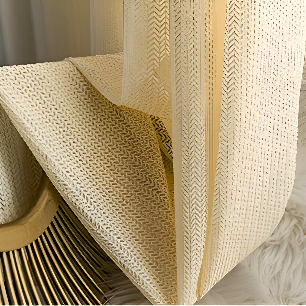 Carina Chic Fish Bone Pattern Sheer Gauze Custom Curtains - Elegant Window Treatment for Living Room, Bedroom & Dining Area