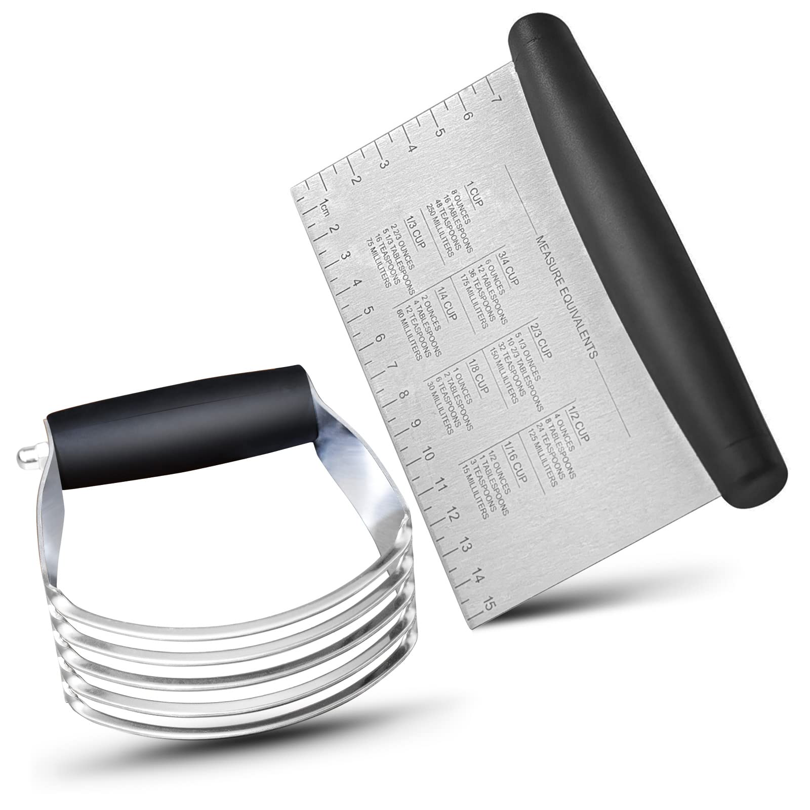 ALLTOP Stainless Steel Bench Scraper & Pastry Cutter Set - Multipurpose Kitchen Baking Tool with Ergonomic Handle - Perfect for Dough, Pies, Nuts & Pastry Making - Ideal for Home Bakers & Professional Chefs - Black