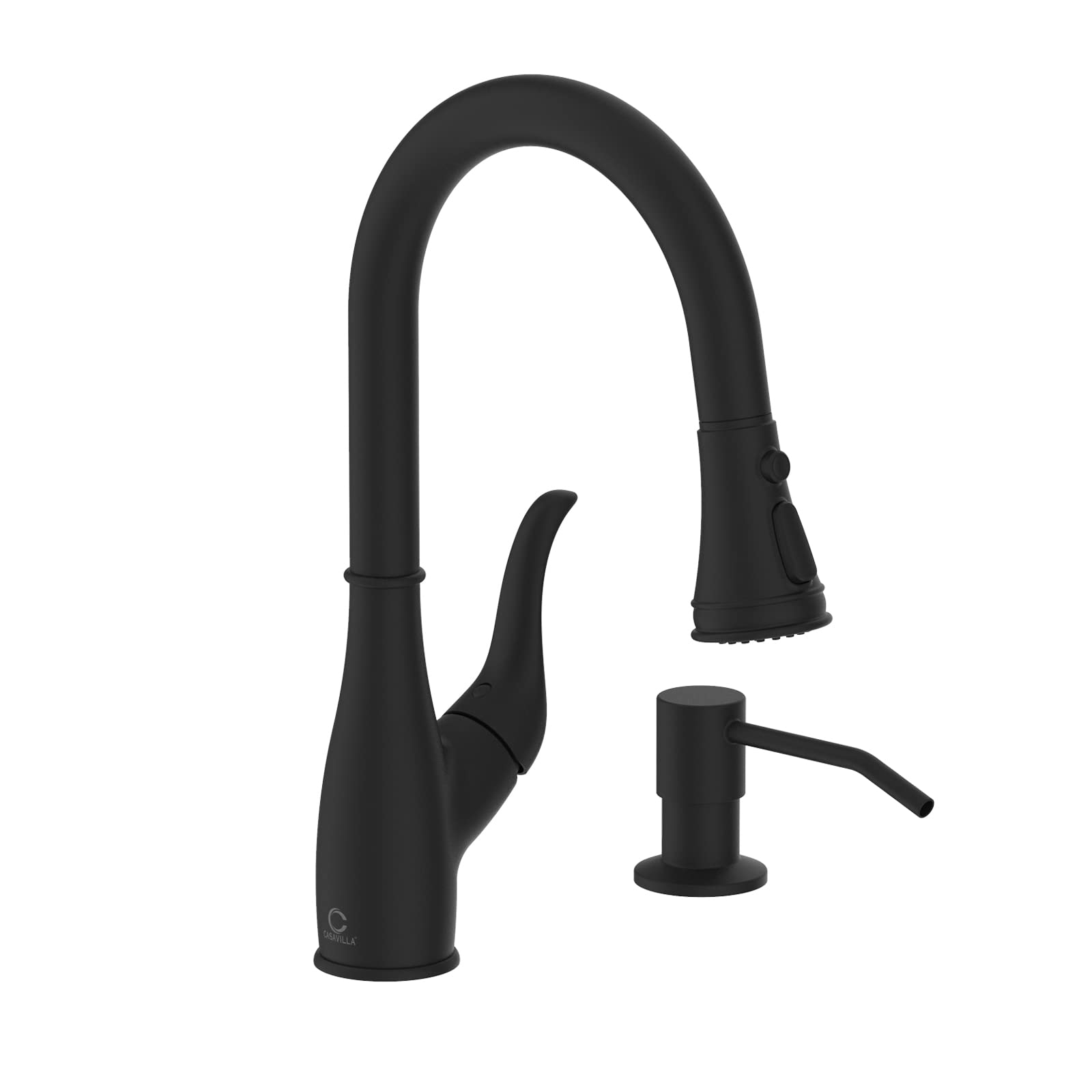 **Casavilla Black Stainless Steel Kitchen Faucet with Pull-Down Sprayer & Soap Dispenser – Single Handle Farmhouse Sink Faucet for Kitchen, RV, Camper & Outdoor Use**    *(Perfect for Modern Kitchens, Tiny Homes, RVs, and Farmhouse-Style Decor)*