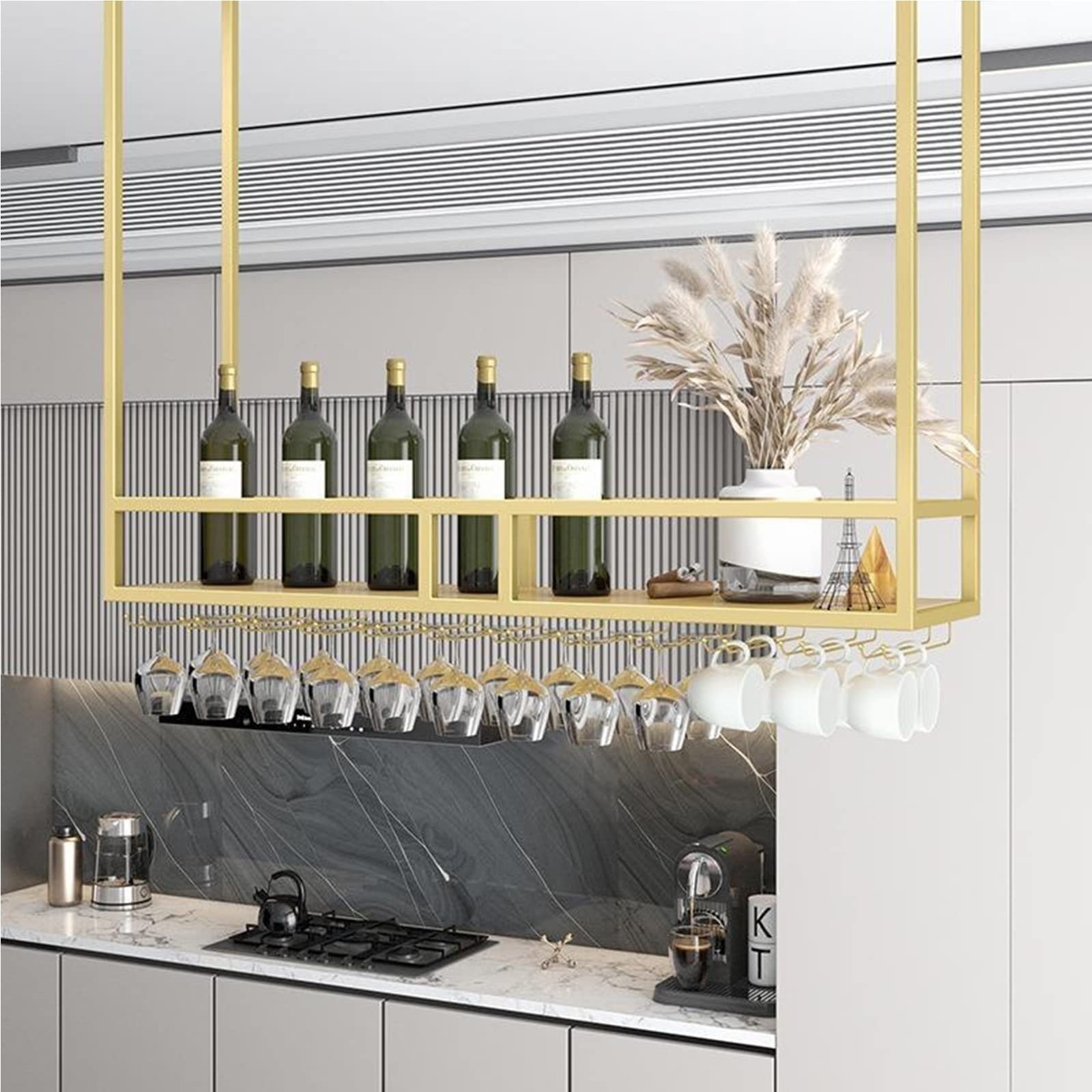 European Style Ceiling Wine Glass Holder & Hanging Plant Stand - Wall Mounted Kitchen Storage Rack for Upside Down Glasses, Multifunctional Home Decor - Perfect for Wine Cellars, Bars, and Small Space Organization