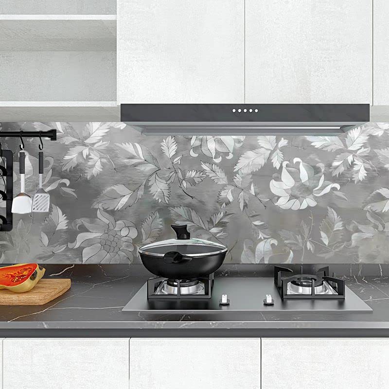 ELTON Oil-Proof Waterproof Self-Adhesive Kitchen Wallpaper - Heat Resistant Aluminum Foil Stainless Steel Wall Sticker for Countertops, Drawers & Shelves (60x300cm) - Perfect for Kitchen Backsplash, Cabinet Lining & Appliance Protection