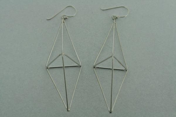 Sterling Silver Double Pyramid Earrings for Women - Trendy Geometric Dangle Earrings for Everyday Wear & Special Occasions