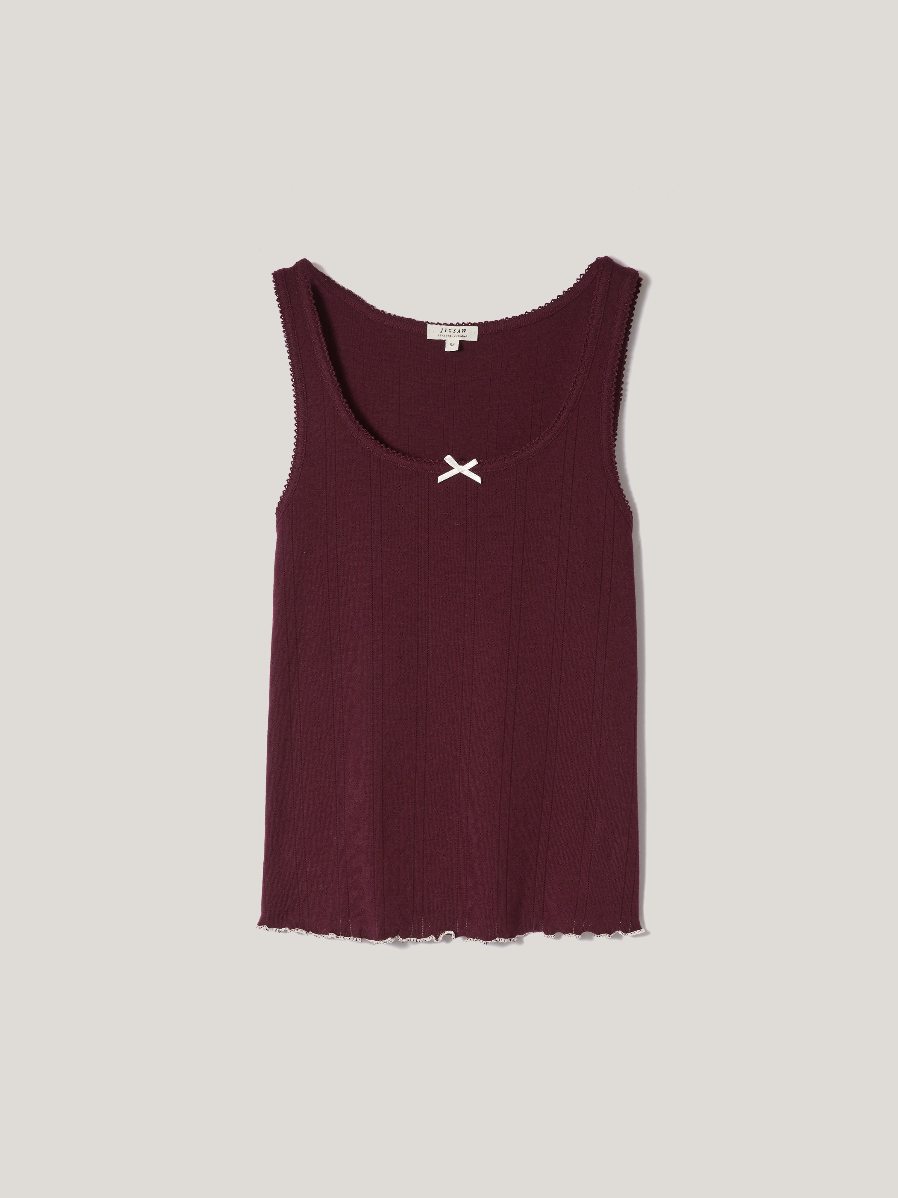 Pointelle Pajama Vest Top for Women - Soft & Comfortable Sleepwear in Burgundy - Perfect for Loungewear & Relaxing at Home