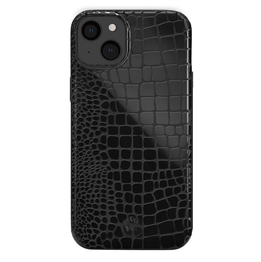 Durable Black Crocodile Pattern iPhone Case - Shockproof & Slim Design for iPhone 13/14/15 Pro Max - Perfect for Daily Use, Travel & Outdoor Activities