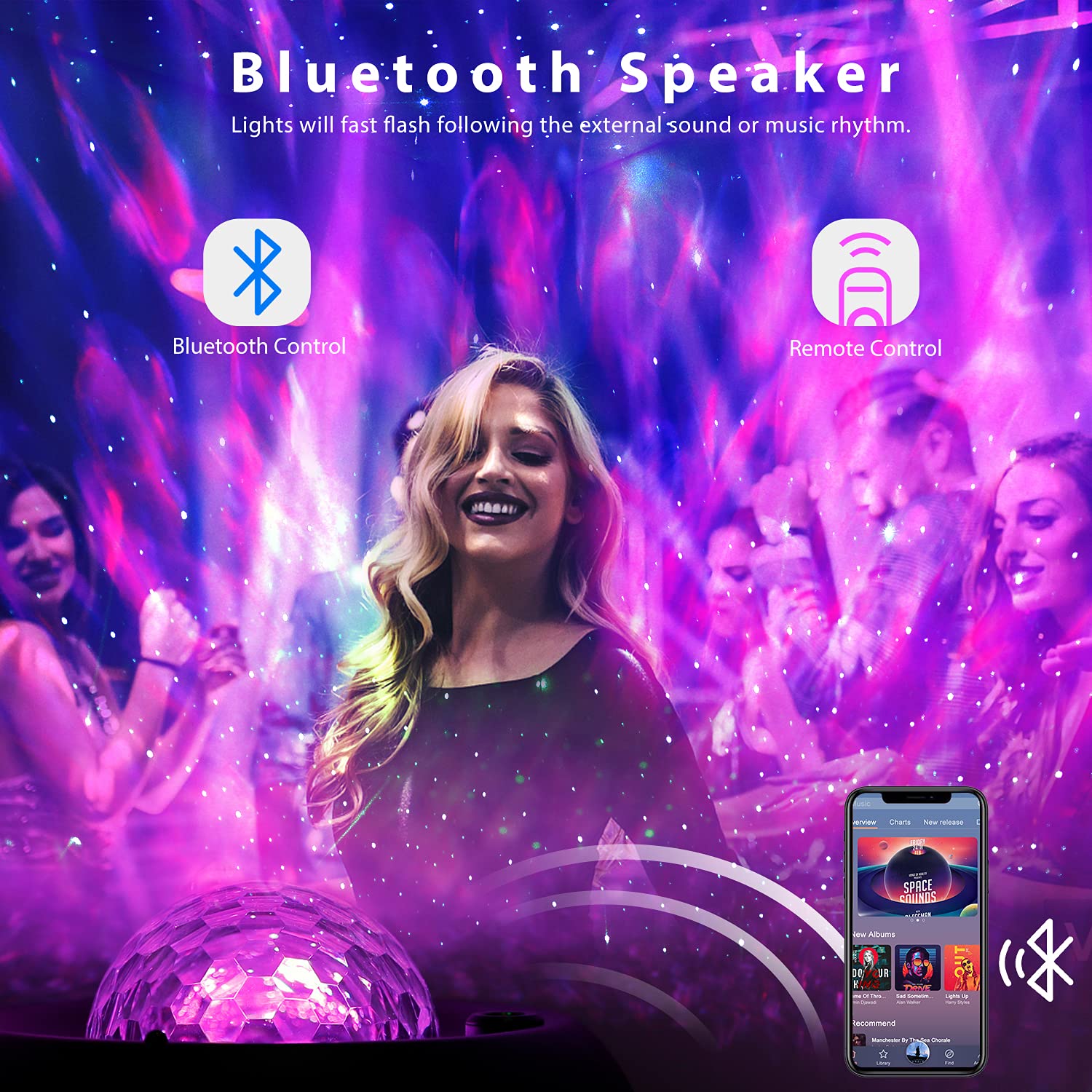 Galaxy Projector Night Light with Bluetooth Speaker & Remote Control - Star Projector for Bedroom, Kids Room, Party Decor & Relaxation - No App Needed, Voice Control, Perfect for Meditation, Sleep Aid & Home Ambiance