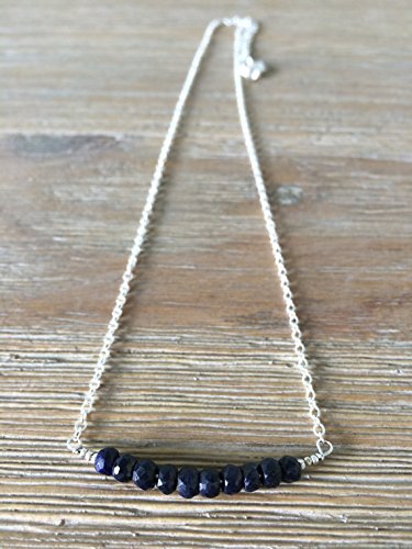 Jewelz Sapphire Bar Necklace - Midnight Blue Faceted Sapphire Bead Pendant, 4mm Gemstone Jewelry for Women | September Birthstone Gift for Her | Perfect for Weddings, Anniversaries & Special Occasions