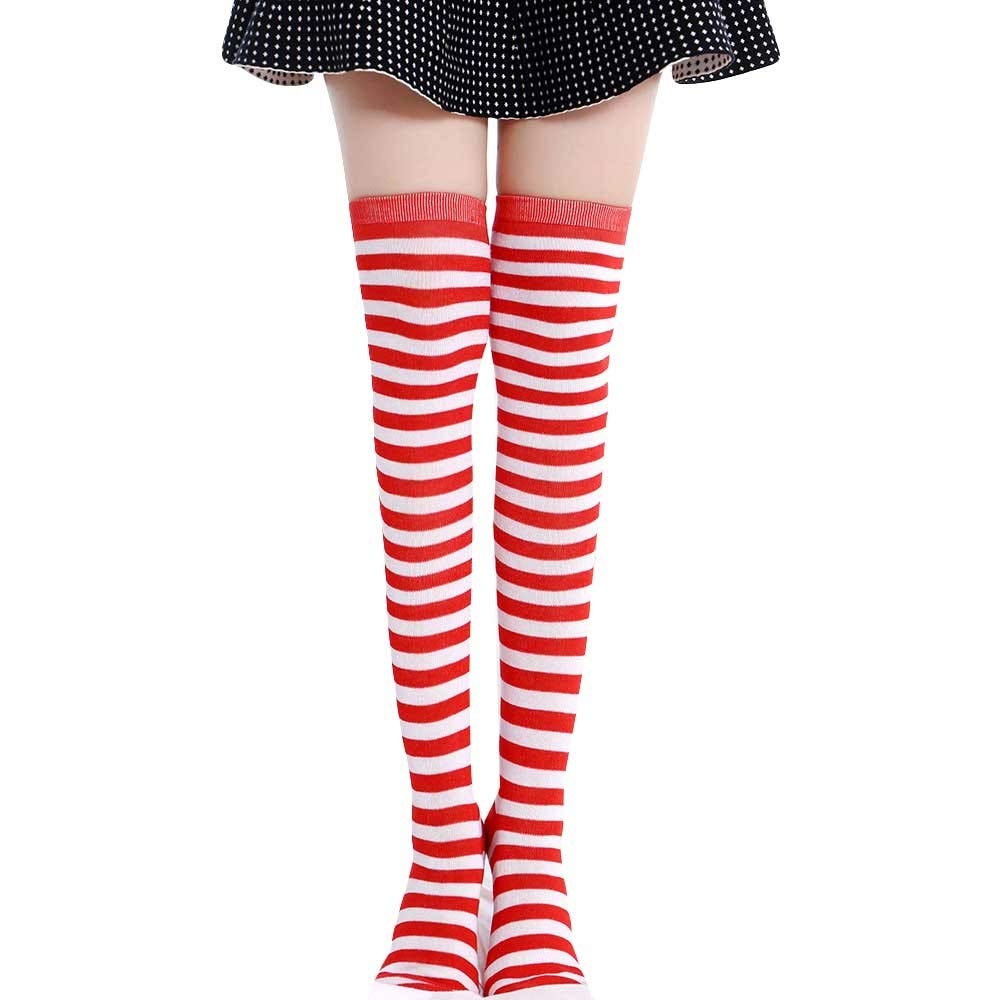 Women's Thigh High Cotton Striped Socks - Soft & Warm Winter Knee High Socks for Women - Perfect for Cold Weather, Outfits & Layering