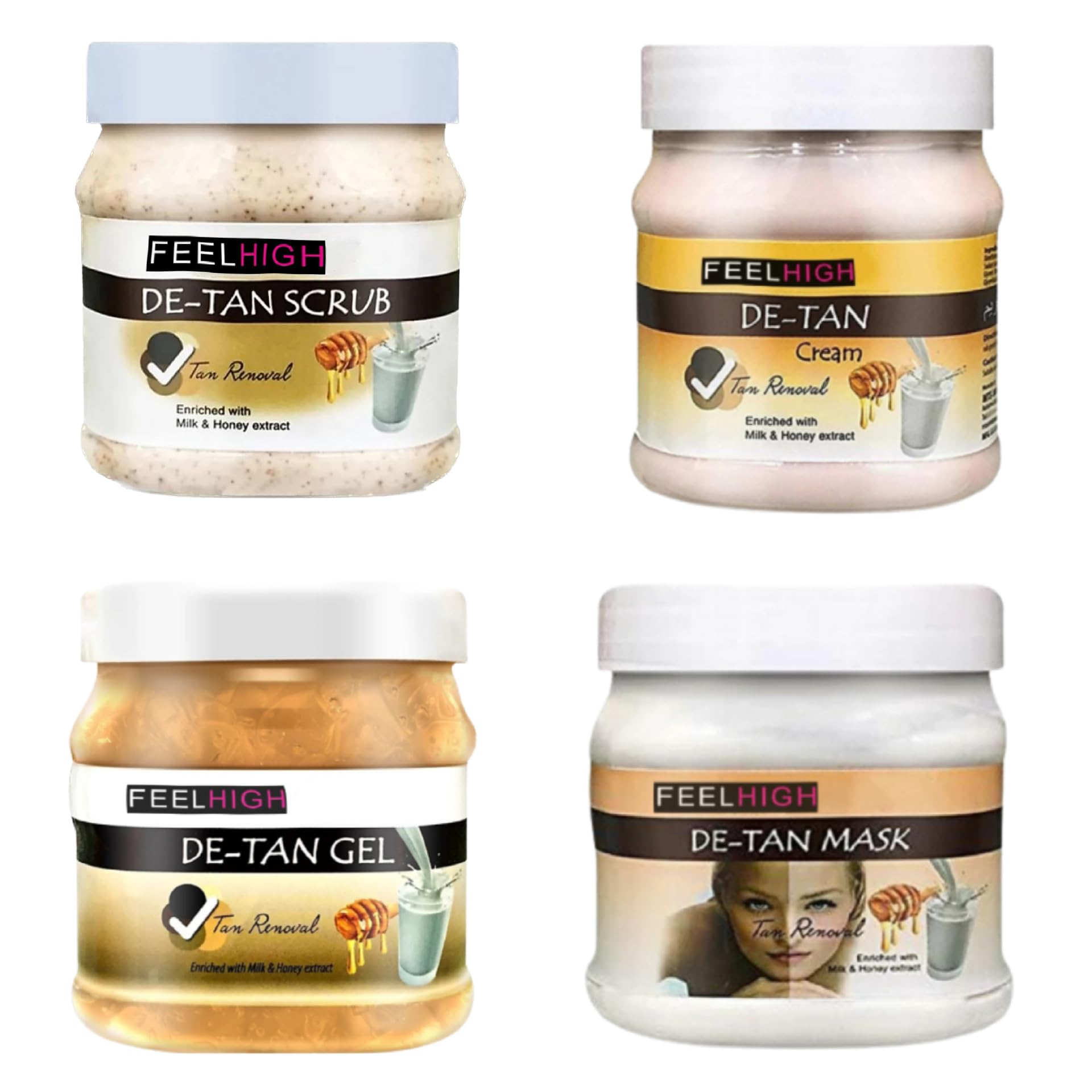 Feelhigh Detan & Hydrate Facial Cream - Milk & Honey Enriched Skin Revitalizer for Tan Removal & Moisturizing - 500ml Jar - Perfect for Daily Skincare & Sun-Damaged Skin Recovery