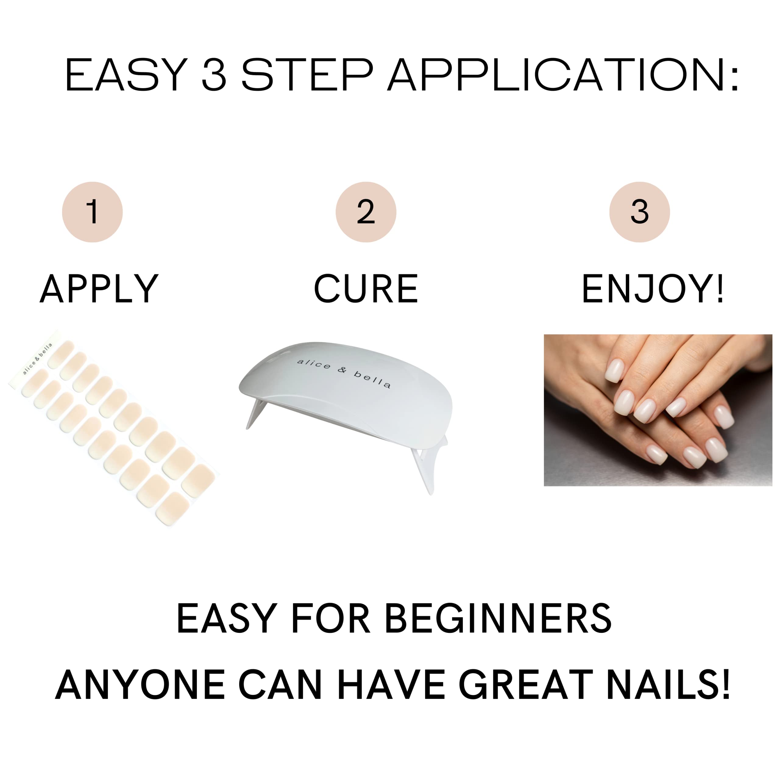 ALICE & BELLA Semi Cured Gel Nail Strips - 20 PCS Ombre Gradient Nail Stickers with Strengthening Effect, UV Light Cured Gel Polish for Salon Quality Manicure at Home (Bella's Favorite Ombre) - Perfect for Parties, Weddings, Holidays & Everyday Nail Art