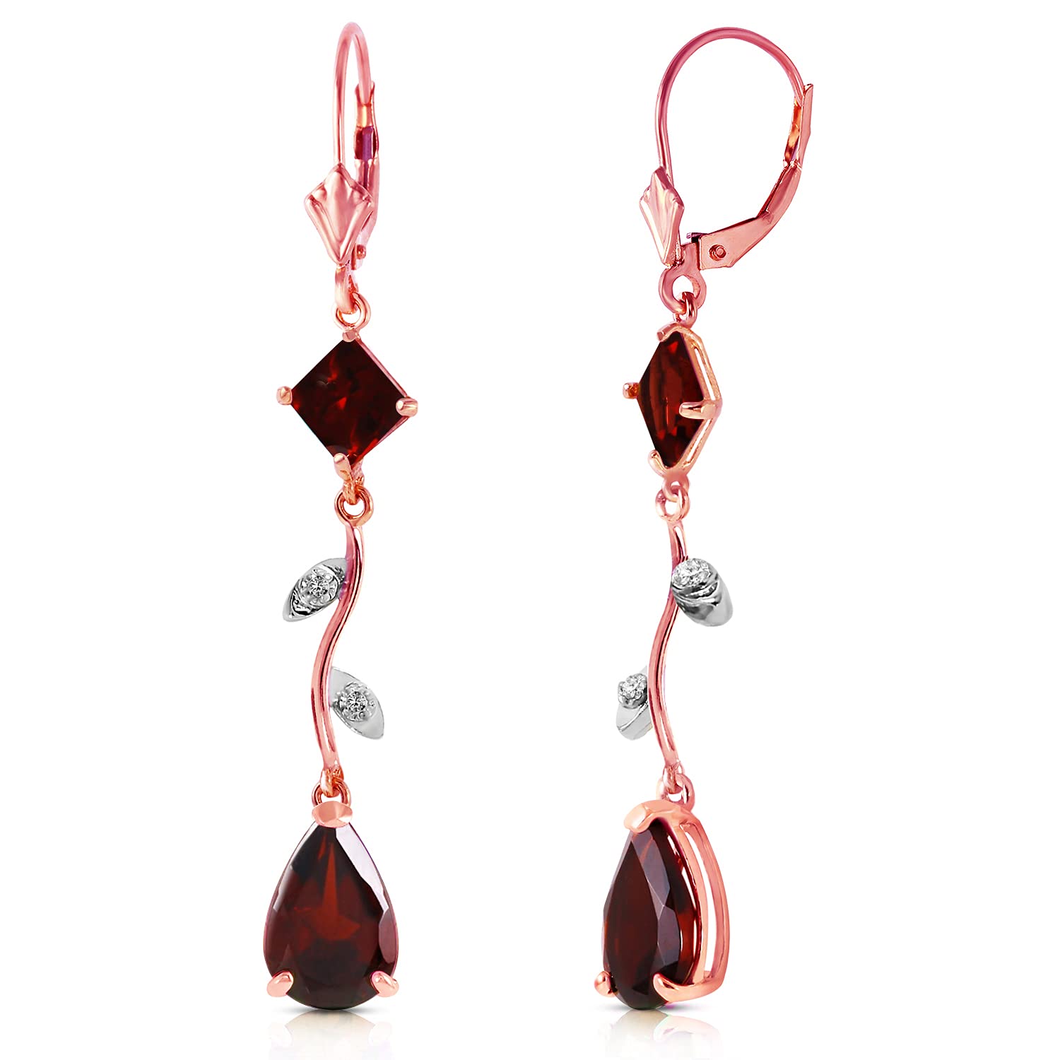 14K Rose Gold Chandelier Earrings with Diamonds & Garnets - Elegant Dangling Earrings for Women, Perfect for Weddings, Parties & Special Occasions
