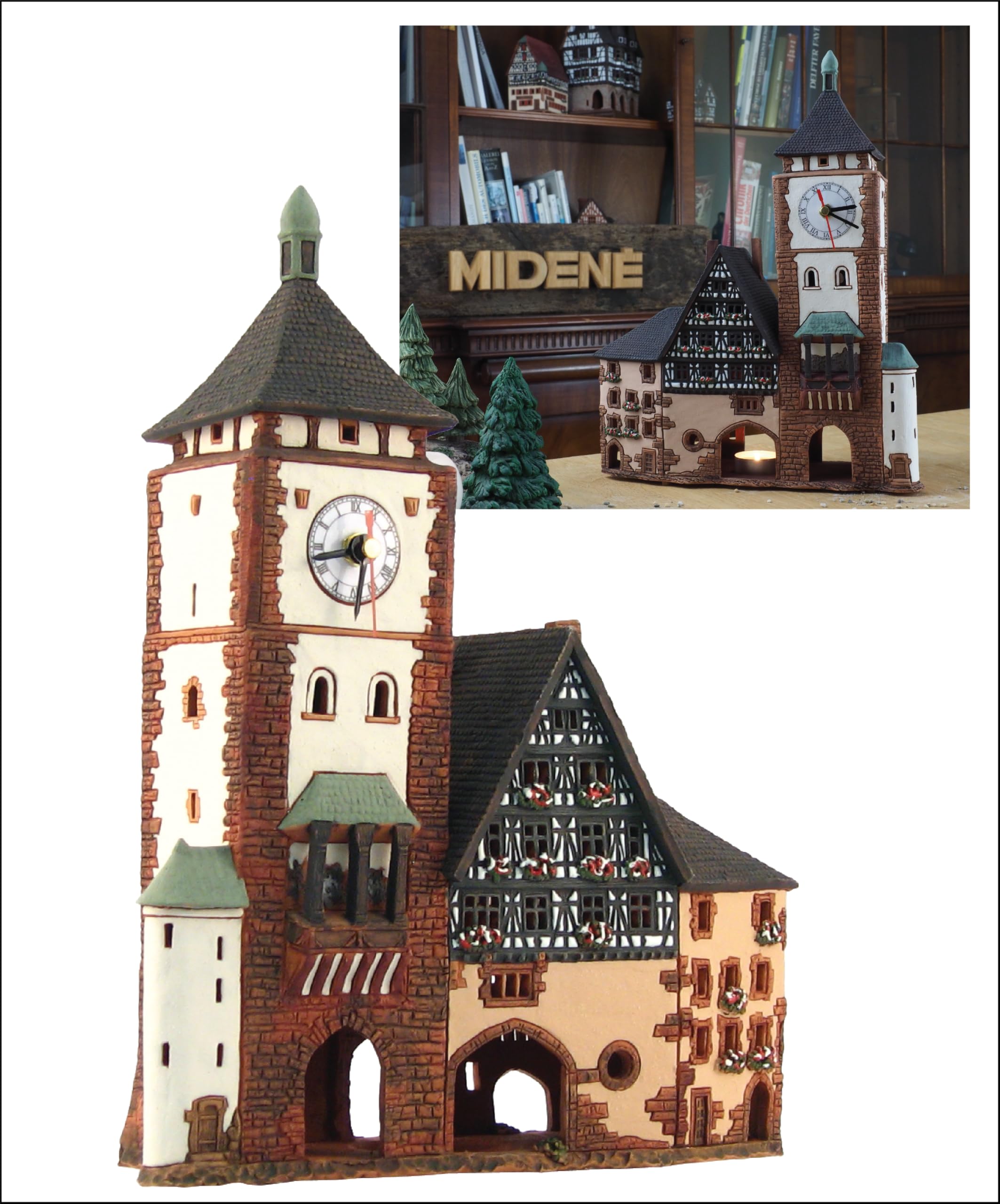 Handcrafted Ceramic Tealight Candle Holder - Miniature Lighthouse Martin's Gate Freiburg Germany Home Decor, Collectible Gift for Christmas, Wedding, Romantic Dinner & Cozy Night Light