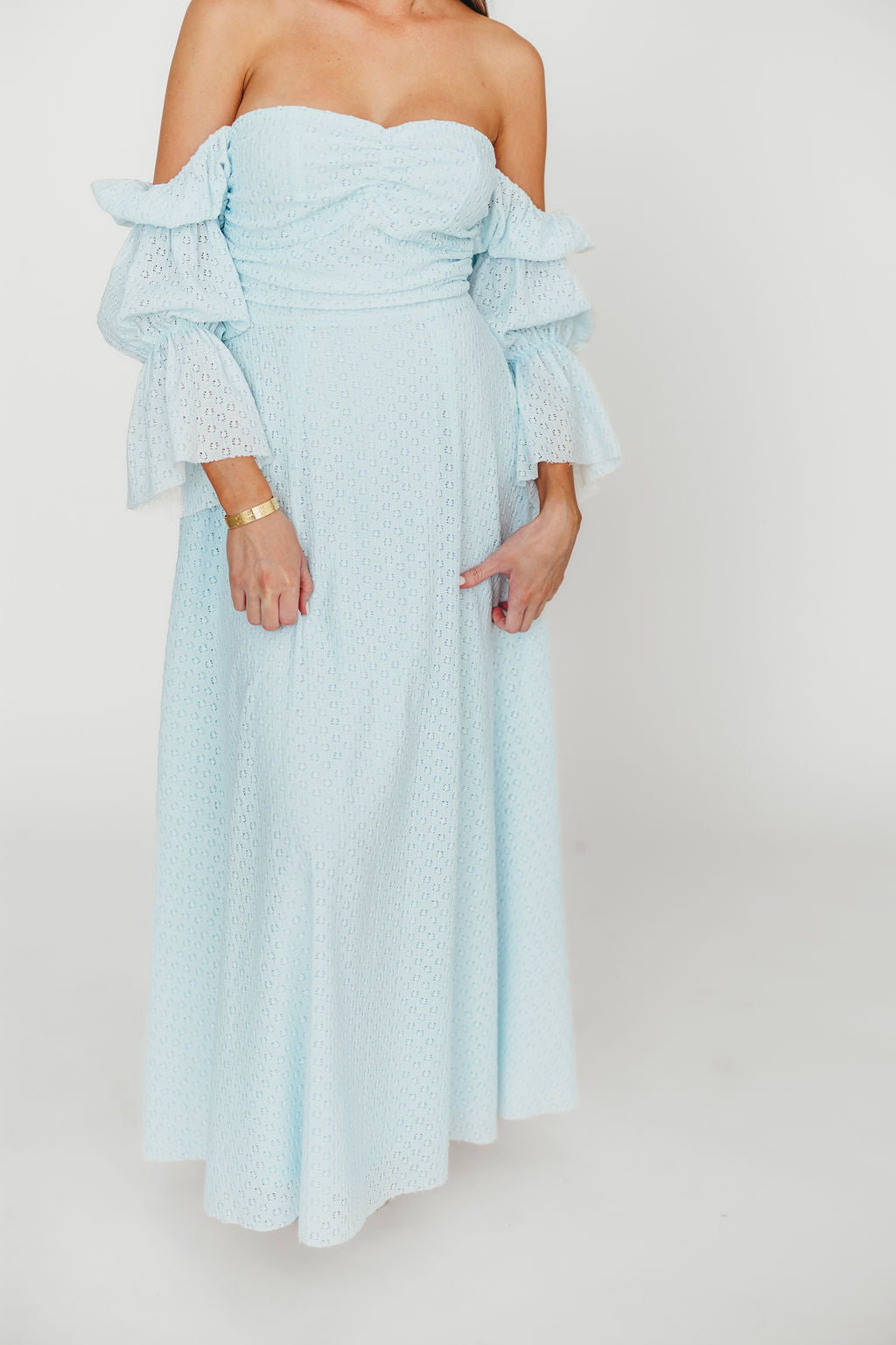 Corrine Tiered Sleeve Maxi Dress with Pockets - Baby Blue Maternity Dress for Pregnancy | Bump Friendly, Comfortable & Stylish for Baby Showers, Beach Vacations & Summer Weddings