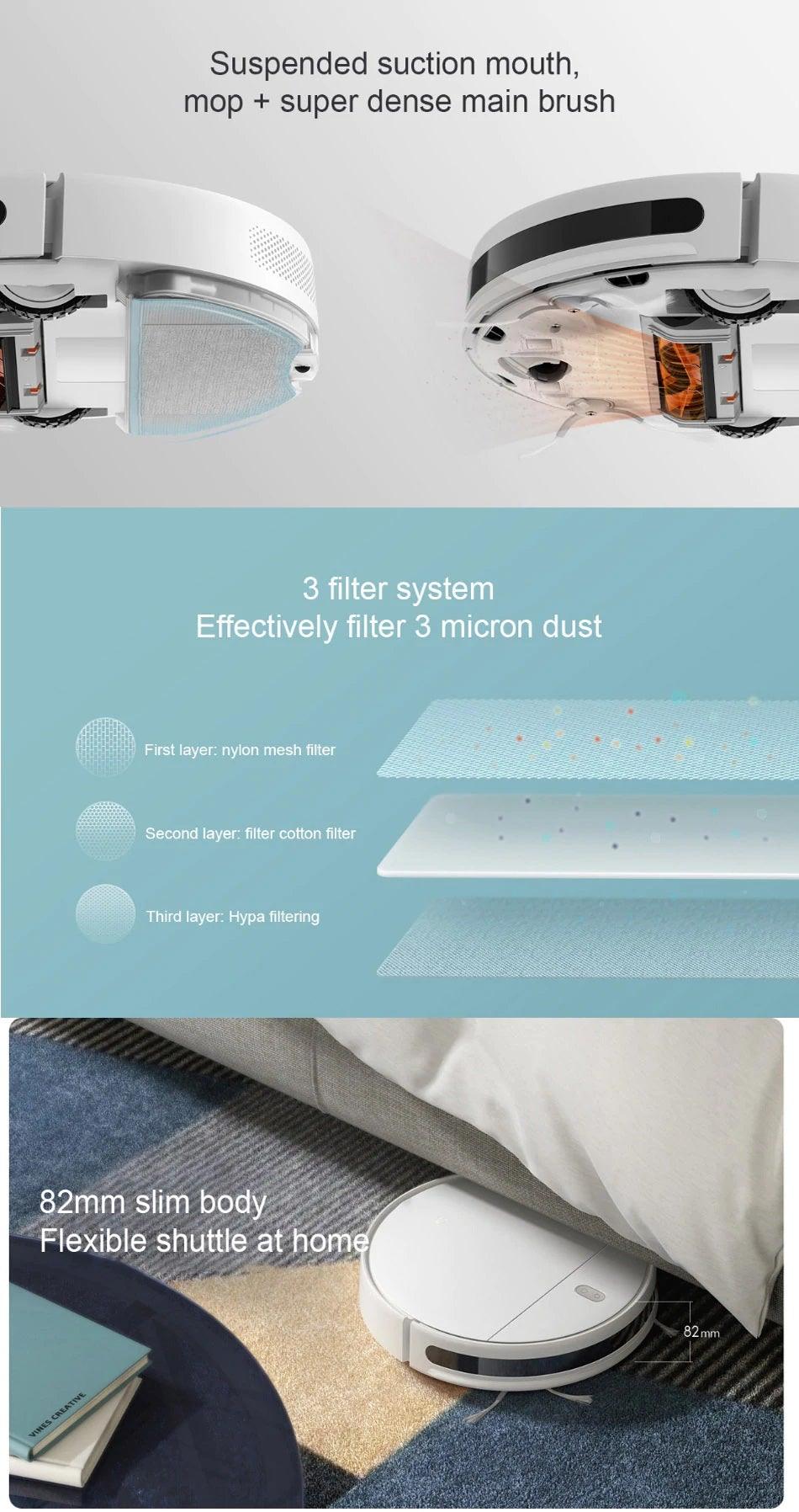 Xiaomi Mijia 3-in-1 Smart Robot Vacuum Cleaner 2200PA Strong Suction - APP/WiFi Control, Auto Recharging, Ideal for Hardwood Floors & Pet Hair Cleaning