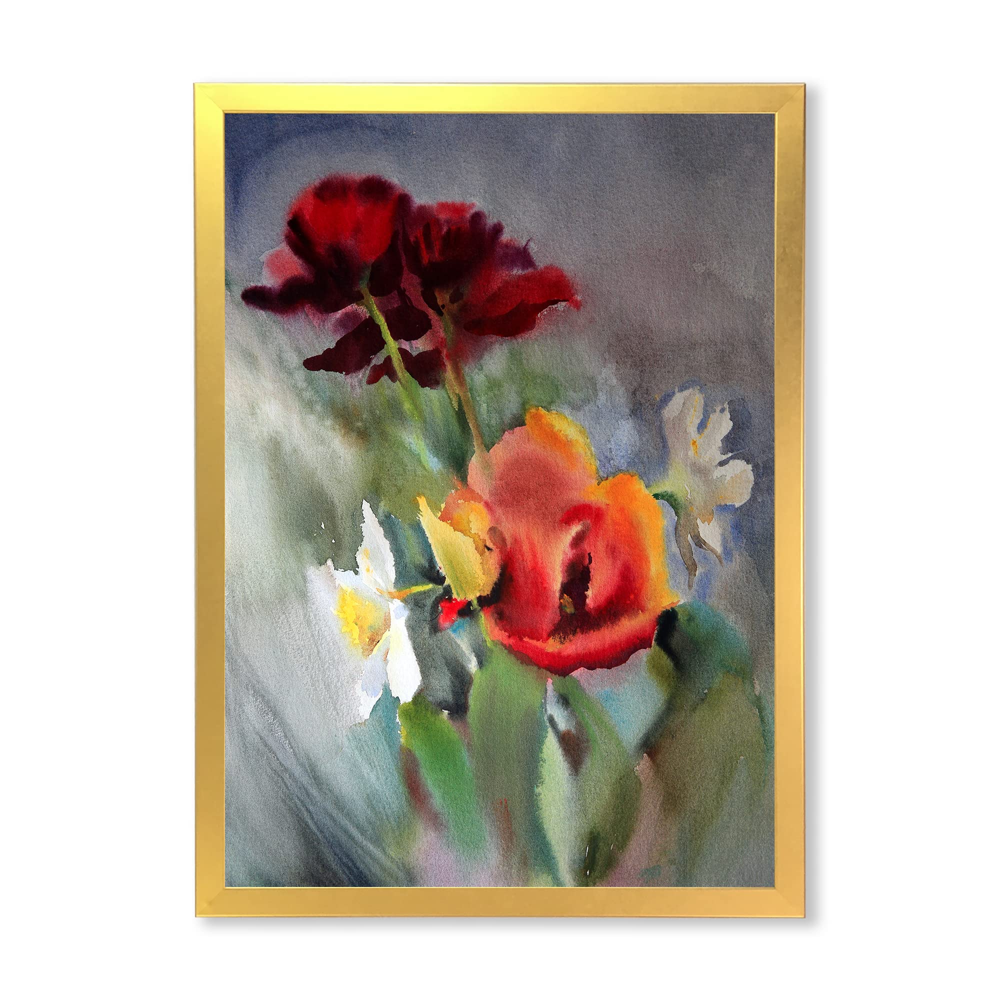 DesignQ Vibrant Wildflowers Framed Wall Art - Traditional Floral Home Decor for Living Room, Bedroom & Office