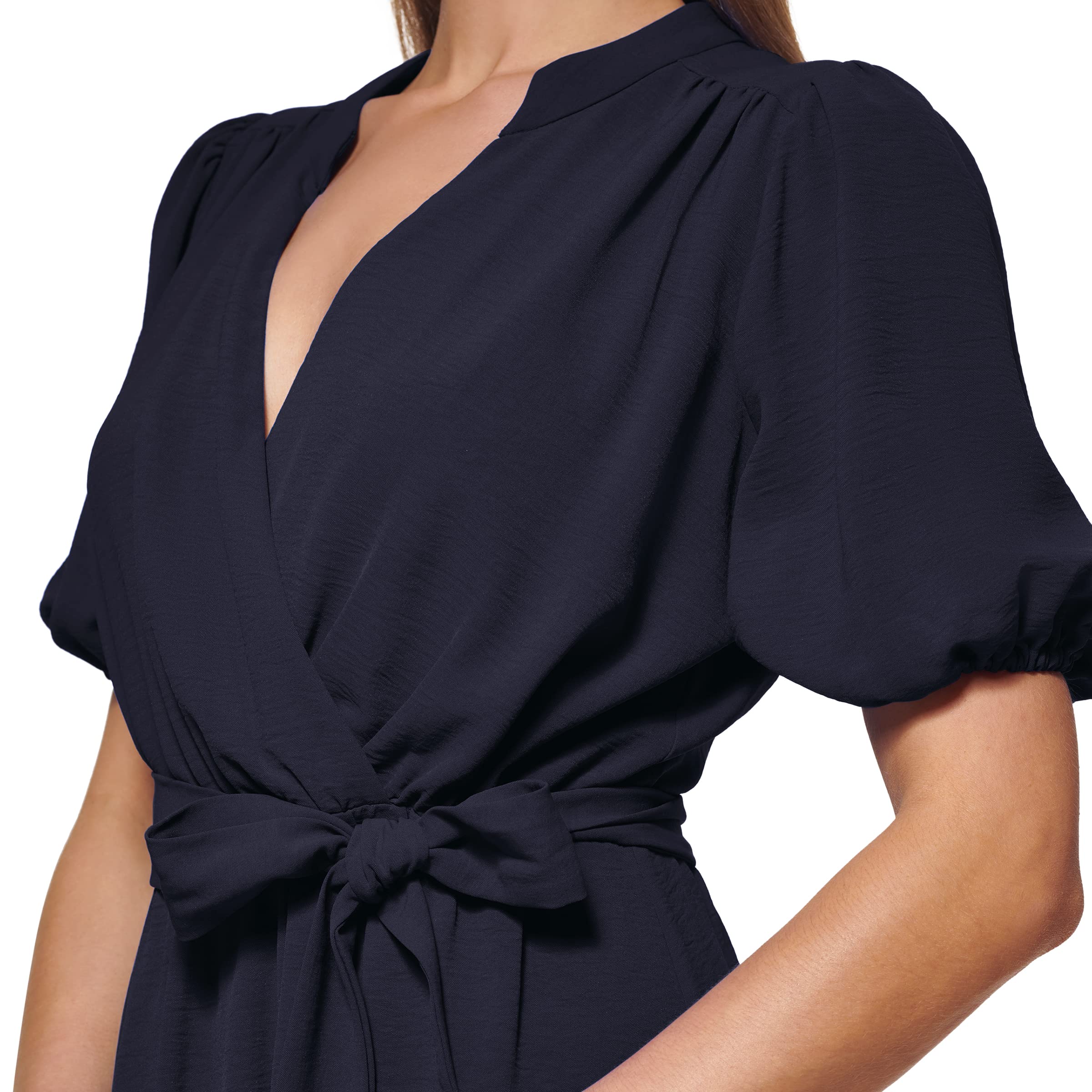 DKNY Women's Puff Sleeve Wrap Dress - Elegant Office & Party Wear