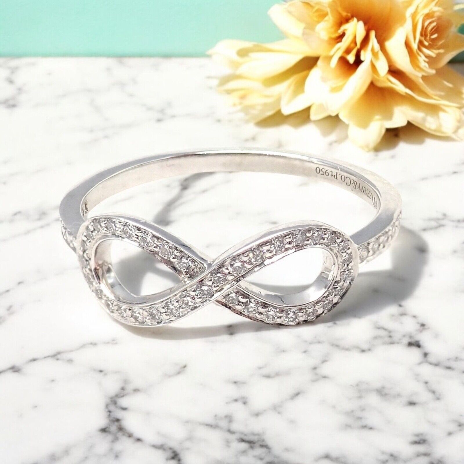 Tiffany & Co Platinum 0.12 Carat Diamond Infinity Stacking Ring - Size 6.5 - Elegant Wedding Band, Anniversary Gift for Her, Perfect for Stacking with Other Rings