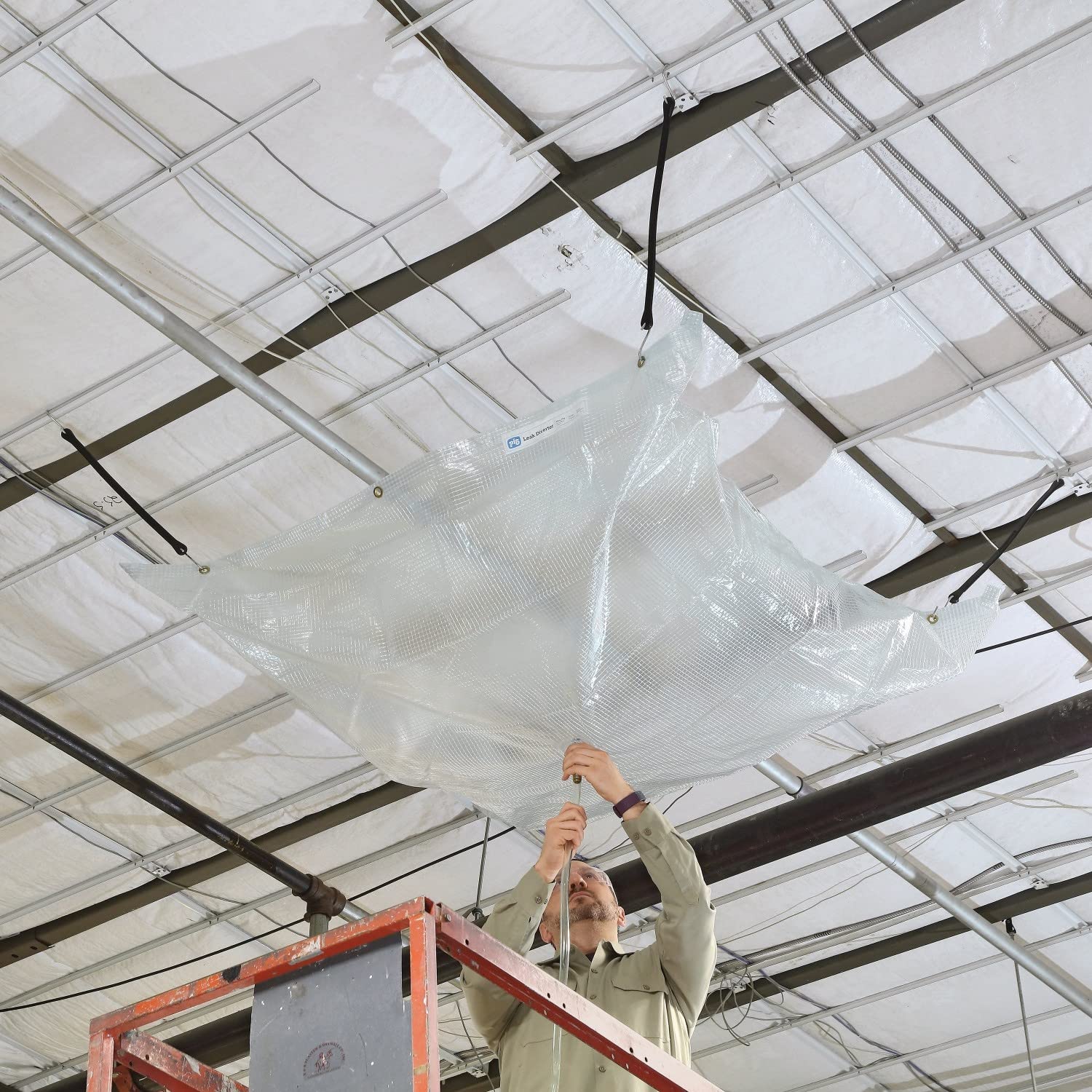 PIG 5' x 5' Clear Roof Leak Diverter Tarp - Waterproof Emergency Roof Repair Cover for Heavy Rain & Storms - TLS462-CL (Ideal for Home, RV, Shed & Boat Roof Protection)