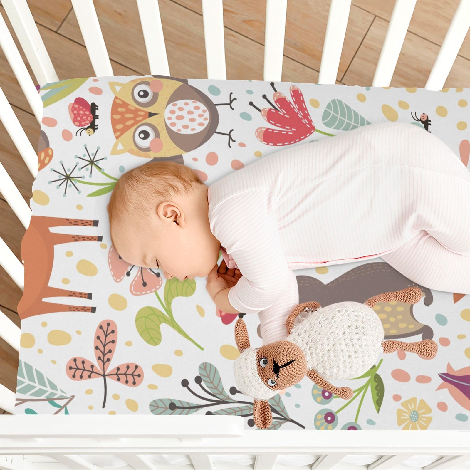 AIXIWAWA Fitted Mini Crib Sheet Mattress - Soft Breathable Playard Sheets with Cute Forest Animals Design for Baby | Perfect for Pack 'n Play, Nursery & Travel