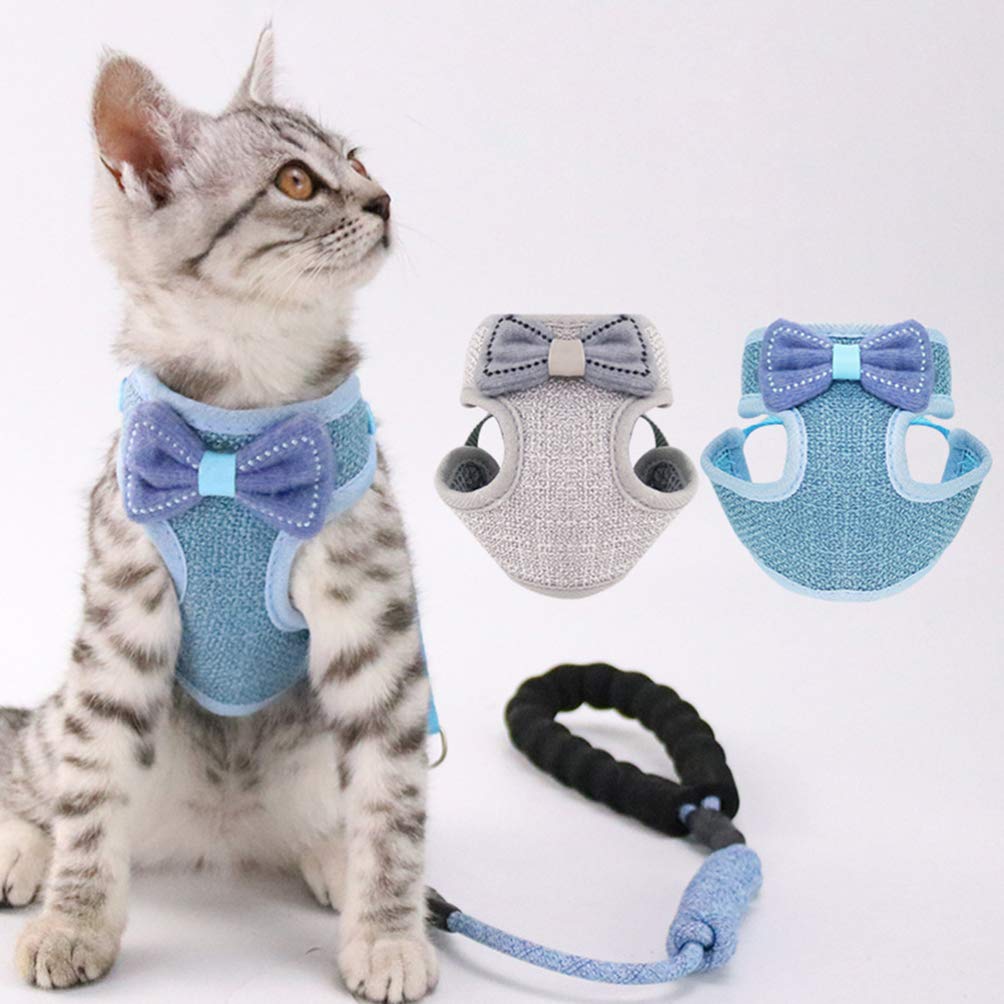 POPETPOP Adjustable Cat Harness Vest with Leash - Breathable Pet Traction Harness for Large Cats & Kittens - Durable Cat Collar & Rope for Walking, Outdoor Adventures & Training