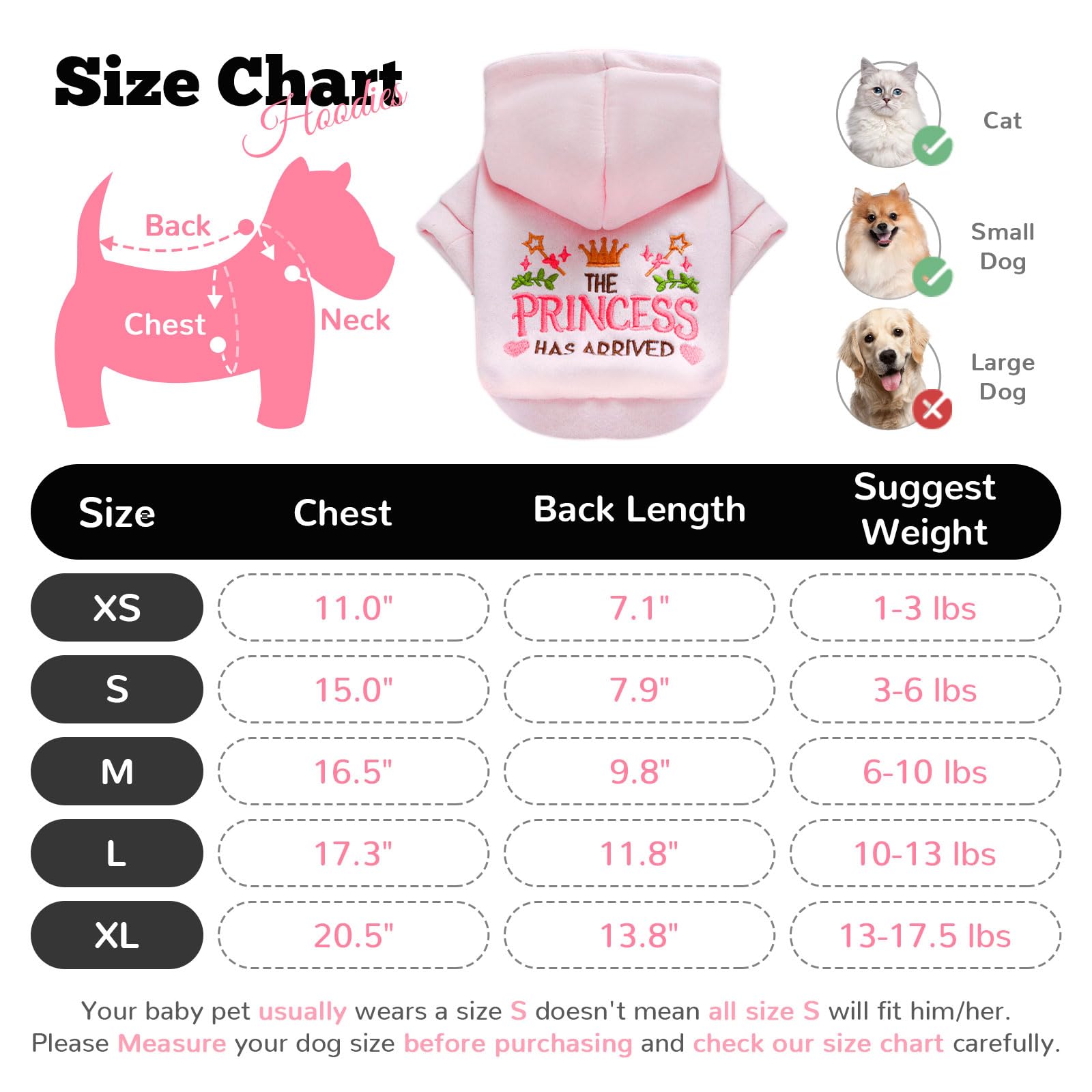 Small Dog Hoodie - Cute Pink Princess Fleece Sweater for Chihuahua, Yorkie & Shih Tzu | Warm Puppy Clothes with Leash D-Ring | Cozy Fall & Winter Pet Outfit (XS, Pink) - Perfect for Outdoor Walks & Indoor Cuddles
