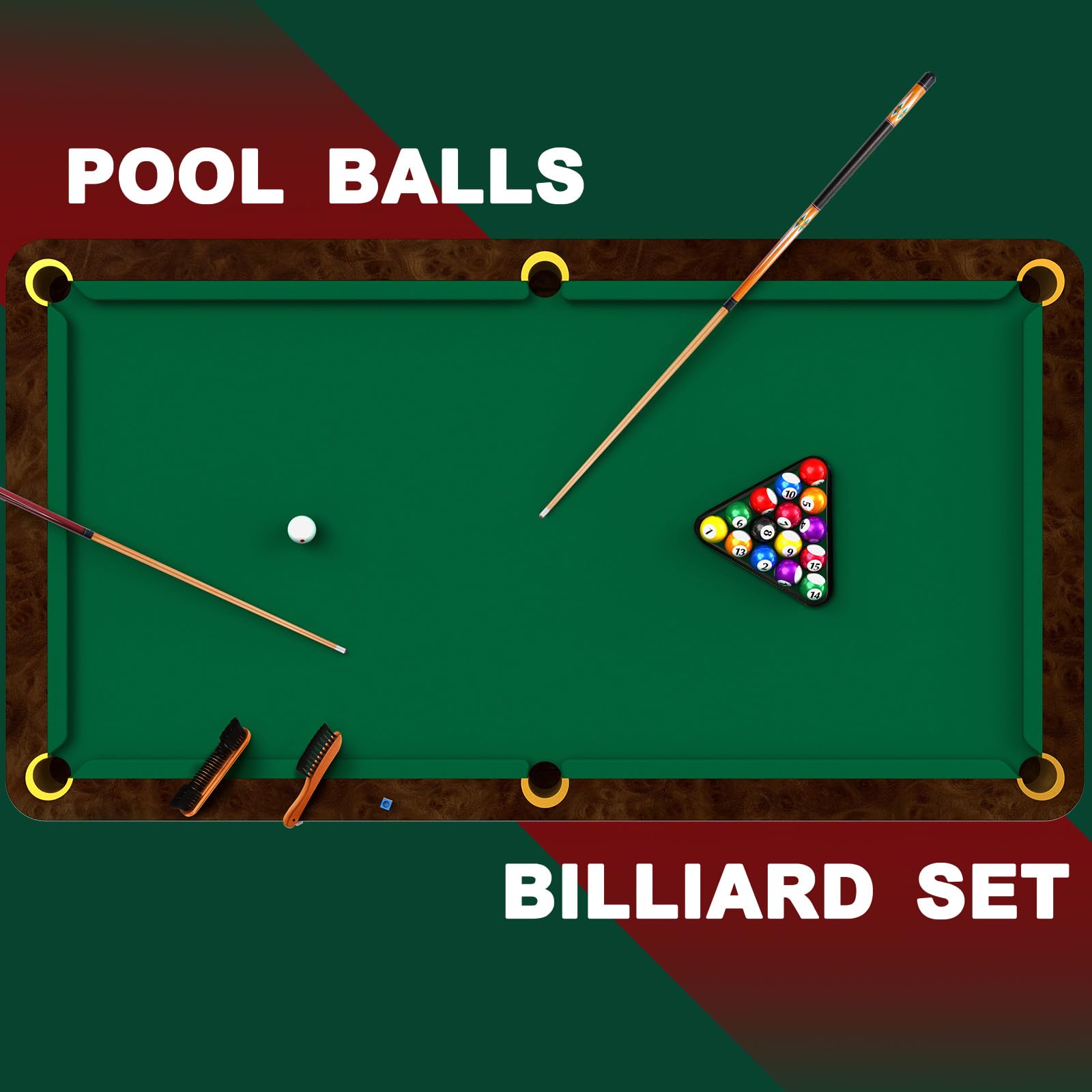 Liliful Billiard Pool Table Accessories Set - Includes Triangle Rack, Diamond Ball Holder, Cue Chalks, Pool Cue Tips, Sticks & Table Brush (Classic Style) - Perfect for Home Game Rooms, Bars & Entertainment Centers