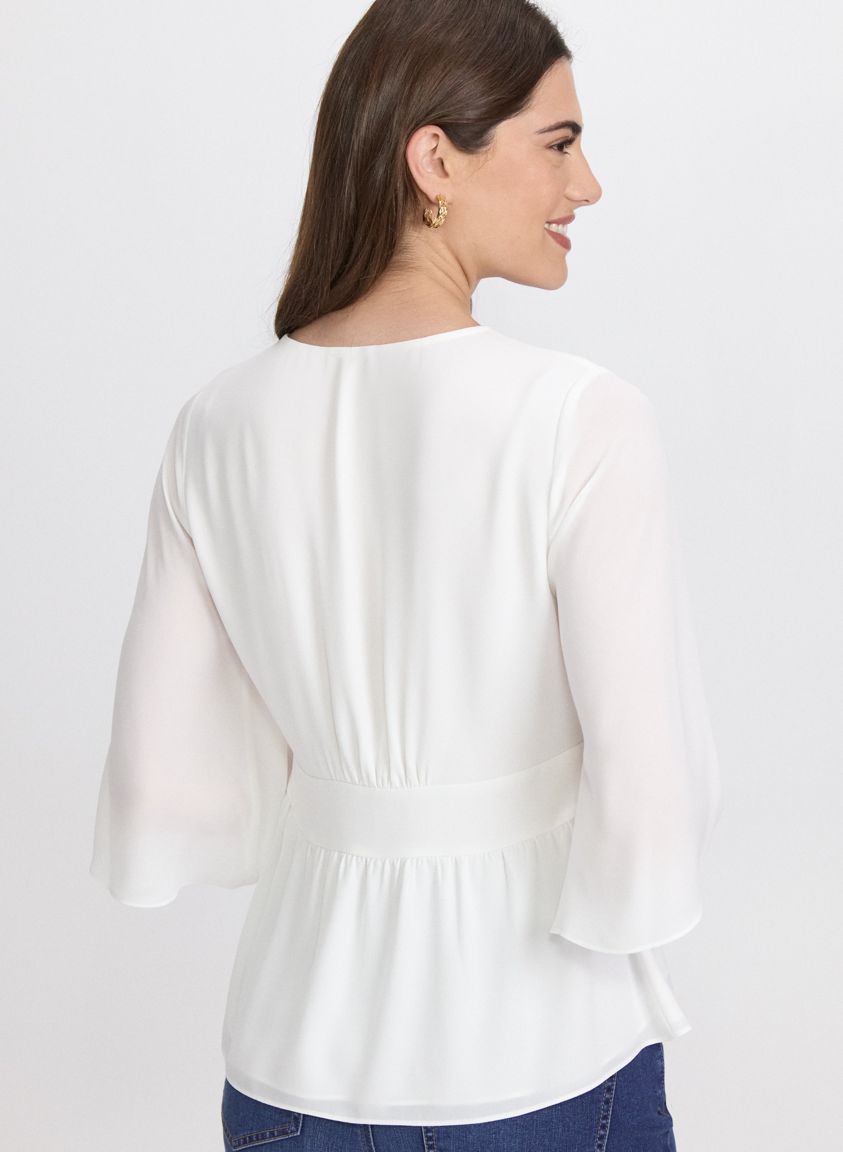 Flare Sleeve Button Down Blouse for Women - Elegant Ruffle Cuff Shirt - Office Wear & Casual Outfits - Perfect for Work, Date Night and Special Occasions