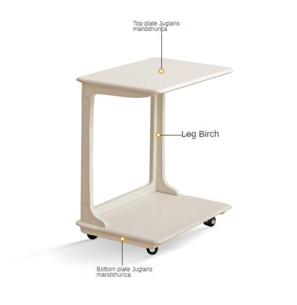 Birch Solid Wood Mobile Side Table - Lightweight Rolling End Table for Living Room, Bedroom, or Office - Perfect for Small Spaces and Easy Mobility