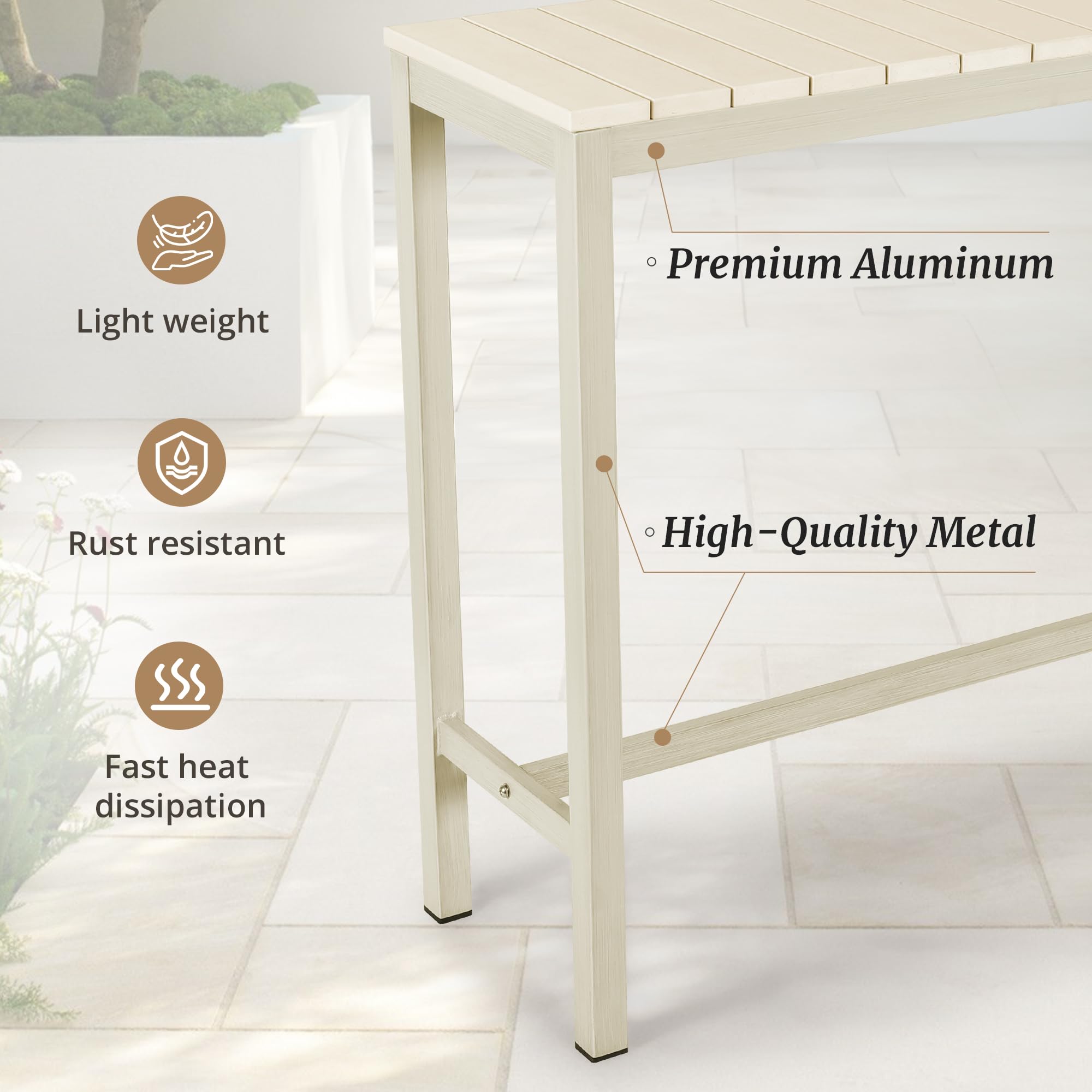 Outdoor Bar Height Table and Chairs Set - 3 Piece Patio Pub Set with 45