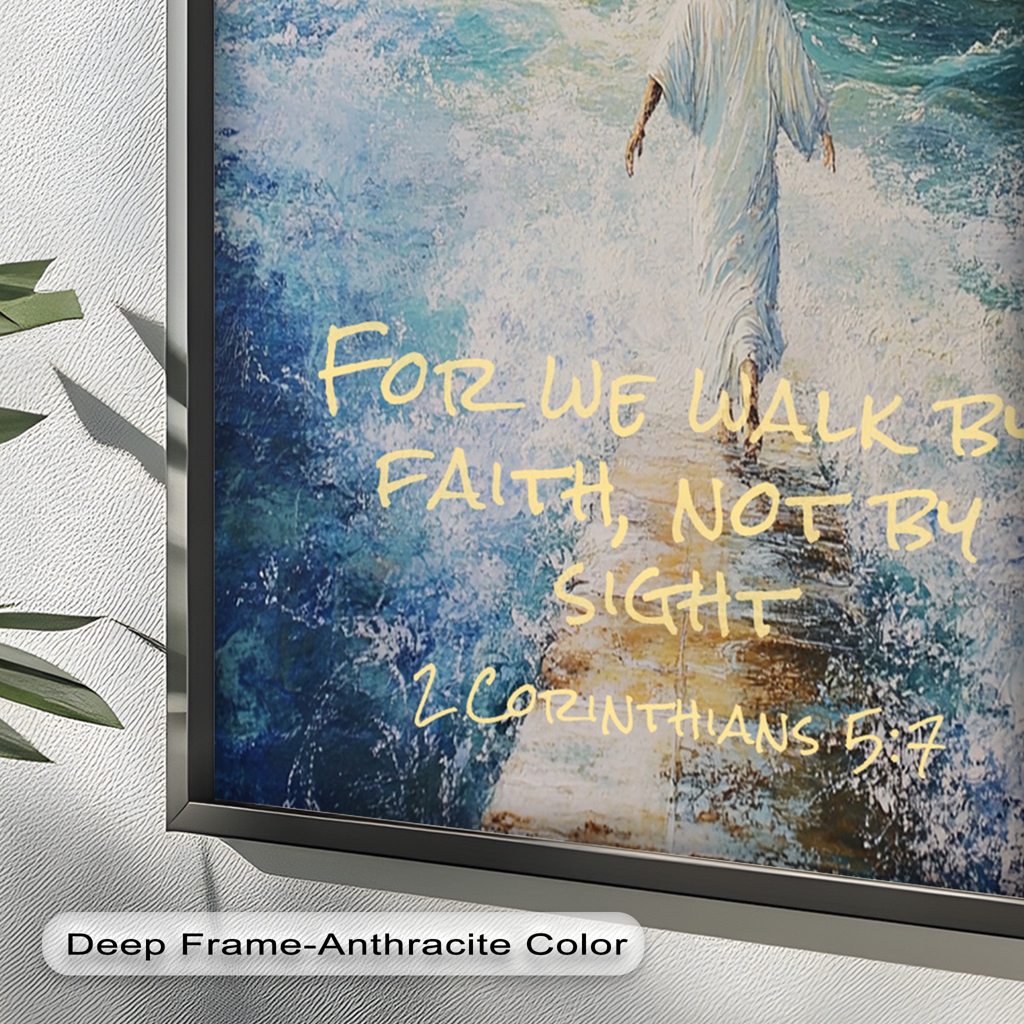 2 Corinthians 5:7 Walk by Faith Bible Verse Oil Painting - Inspirational Christian Wall Art for Home, Church & Office Decor