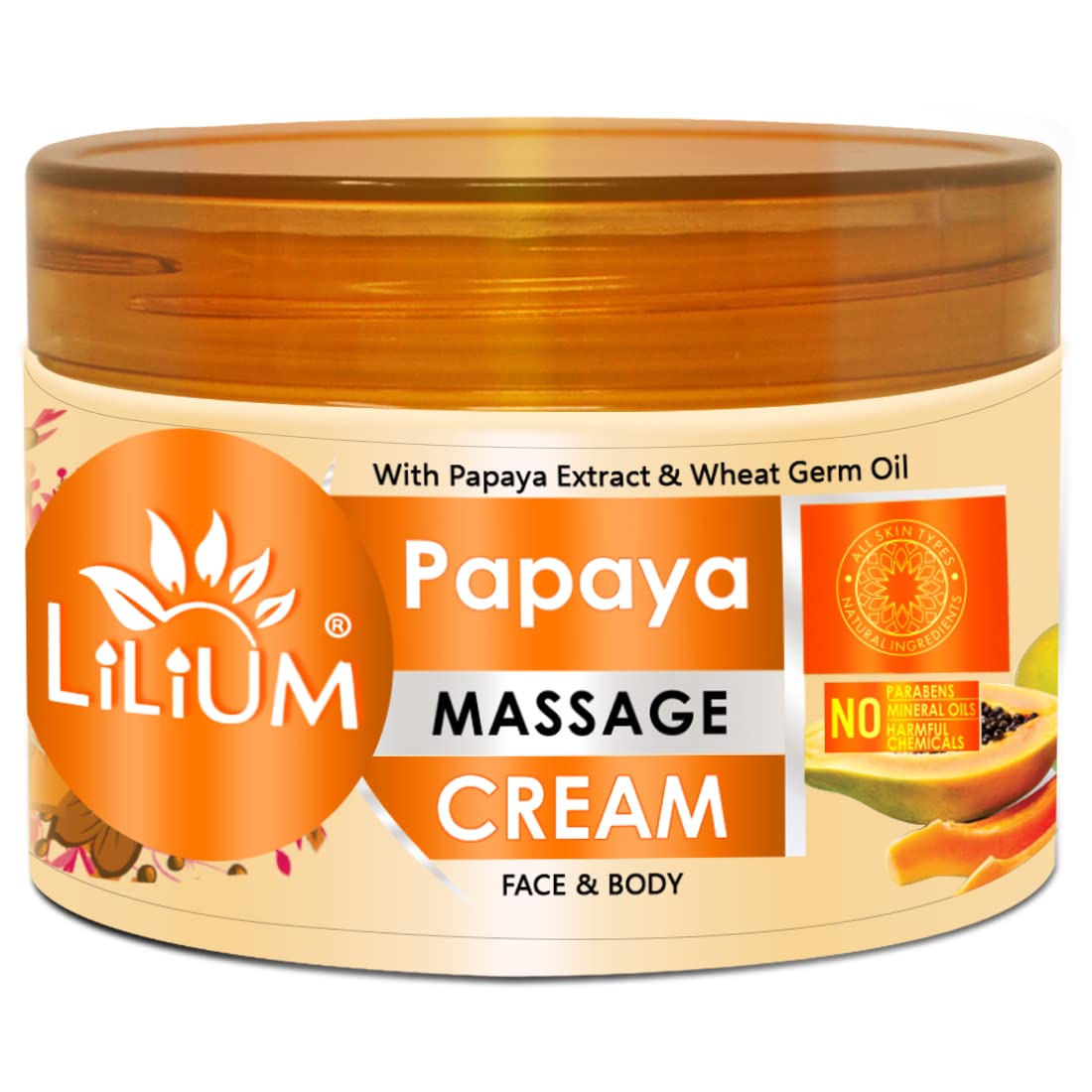 Lilium Papaya Face & Body Massage Cream - 250gm | Natural Papaya Extract & Wheat Germ Oil | Paraben-Free Skin Renewal for Radiance & Softness | All Skin Types | Perfect for Daily Moisturizing & Spa Treatments