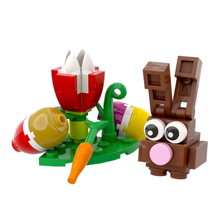 LEGO Chocolate Brick Bunny Easter Bunny with Flower & Eggs MiniMOC Building Kit - Perfect for Easter Decorations, DIY Gifts & Creative Play