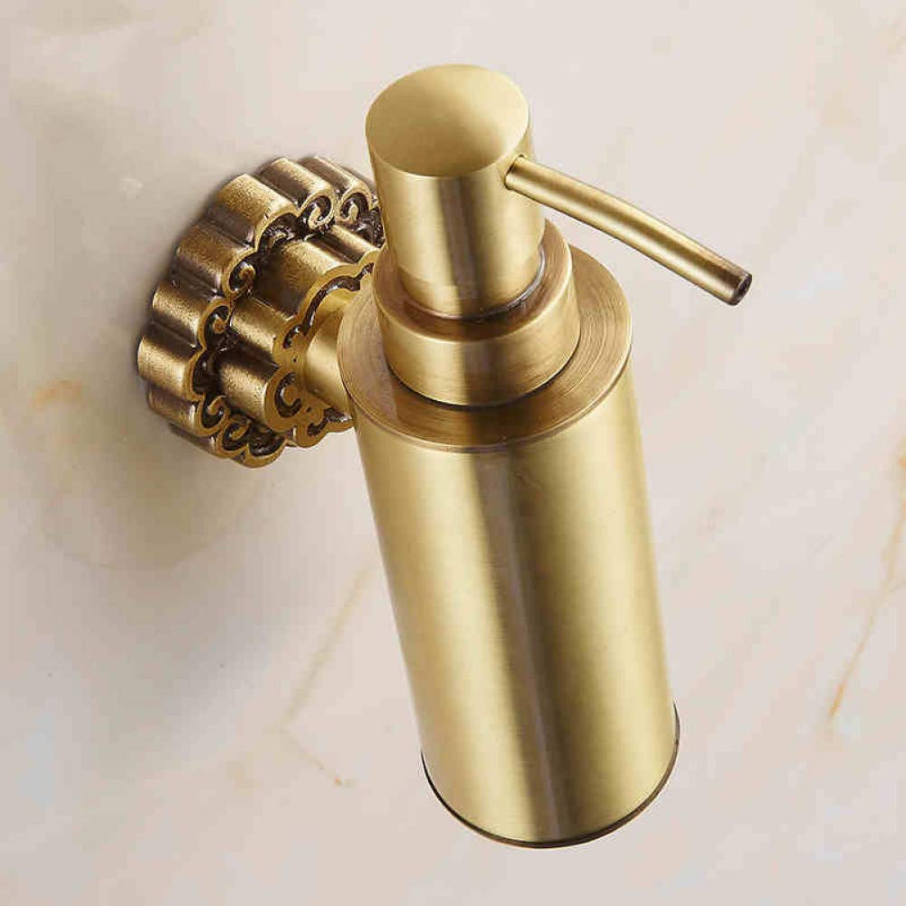 Antique Brass Wall Mounted Liquid Soap Dispenser - Elegant Shampoo & Soap Dispenser Holder for Bathroom, Kitchen, or Salon | Rustproof Bathroom Accessories with Easy One-Hand Operation