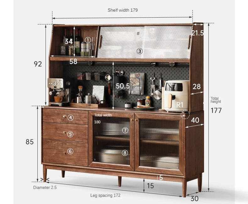 Solid Black Walnut Wood Sideboard Buffet Cabinet - Elegant Dining Room Storage for China, Linens & Entertaining Essentials