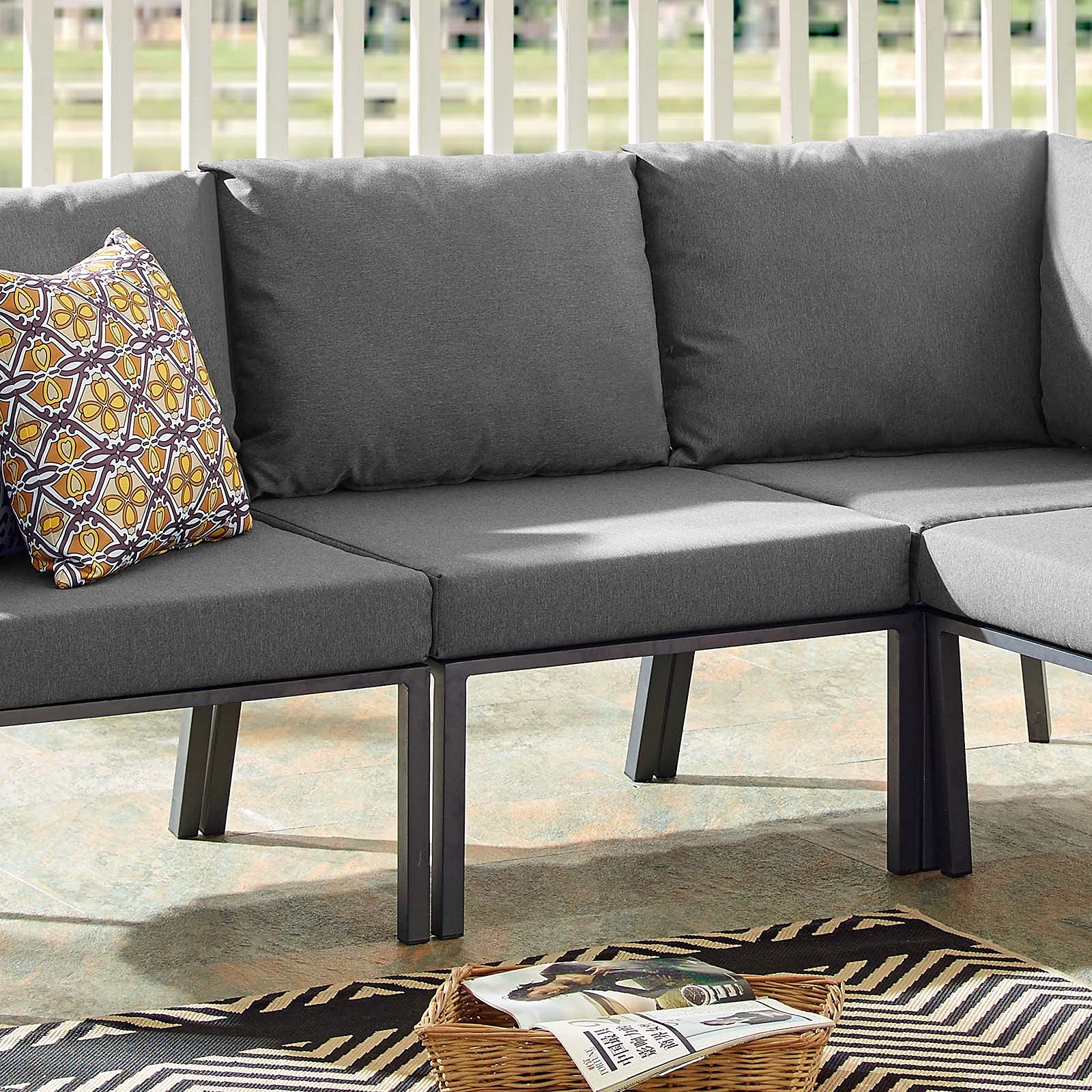Modway Riverside Outdoor Armless Chair - Gray Charcoal Patio Furniture for Poolside, Deck & Garden Relaxation