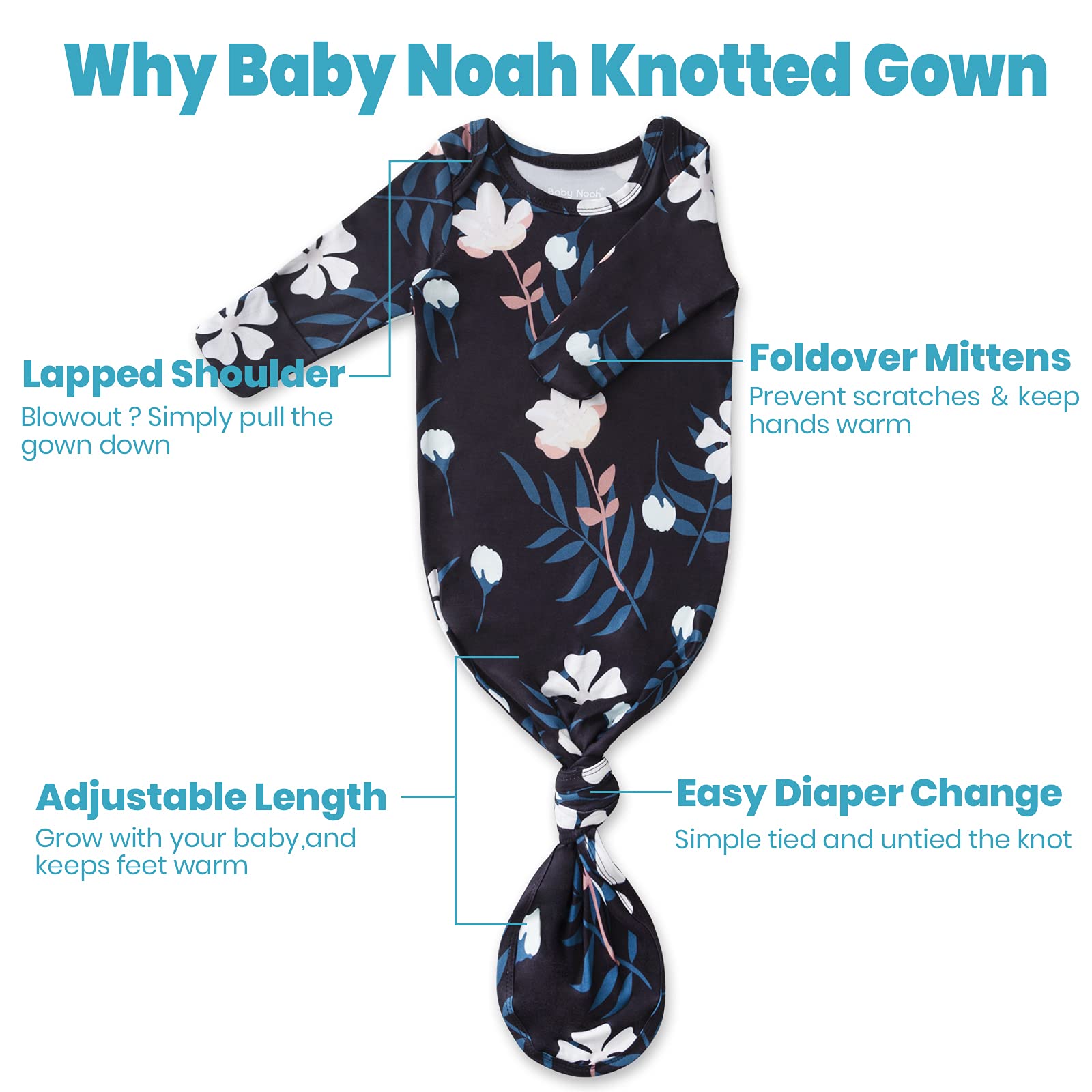 Soft Baby Knotted Gown for Newborn Girls - Hospital Outfit with Mittens for Comfort & Warmth