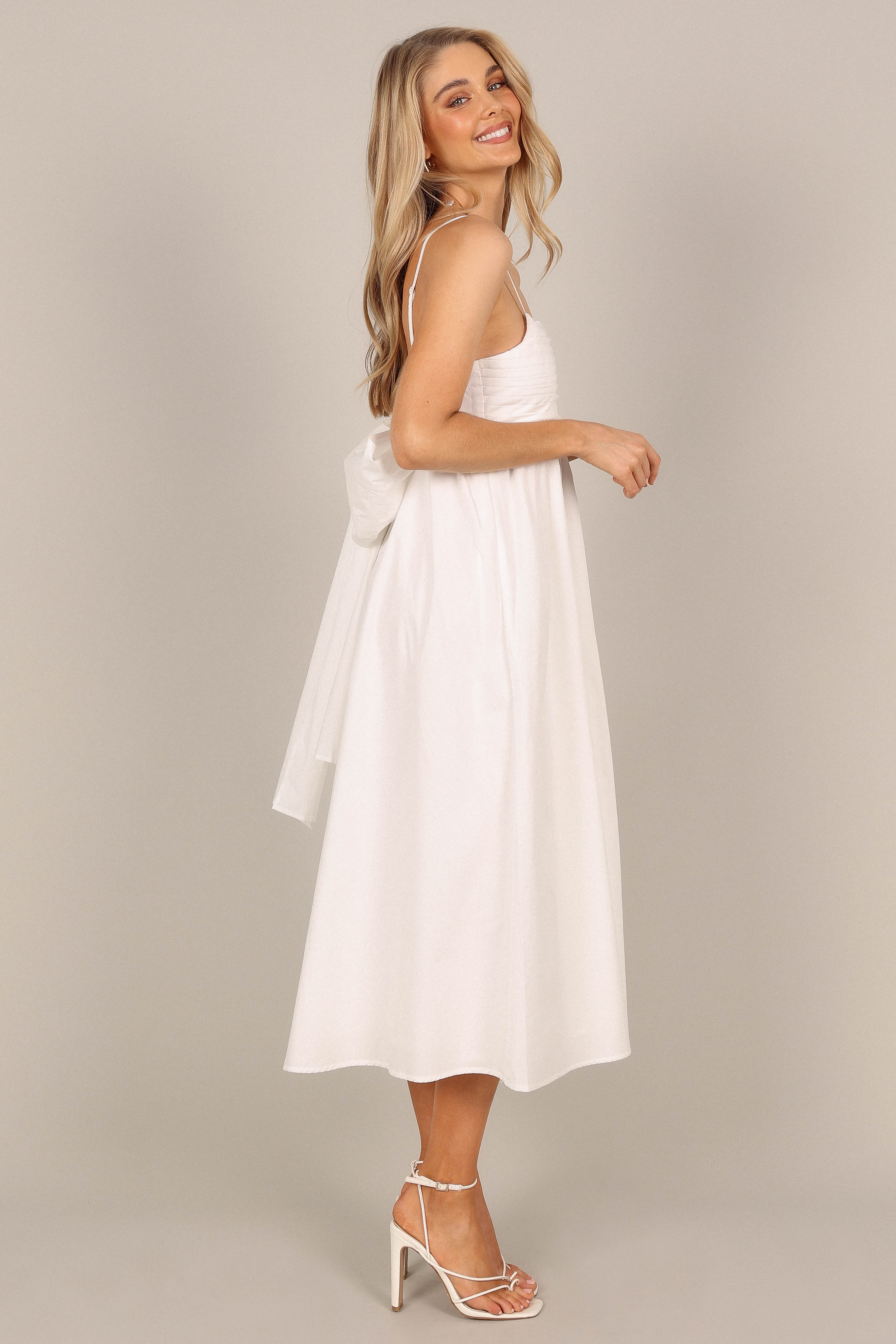 Alice Bow Back Midi Dress - Elegant White Floral Summer Dress for Women | Perfect for Weddings, Parties & Date Nights