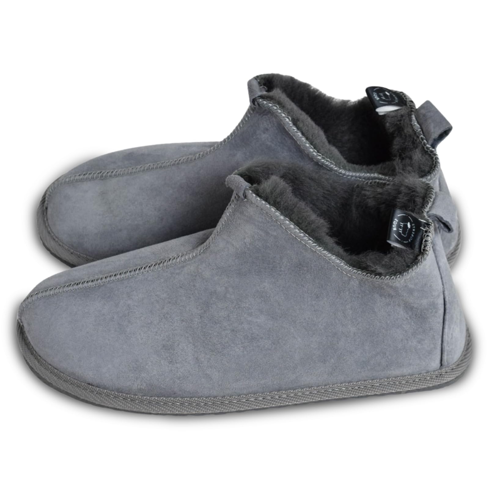 Premium Unisex Sheepskin Slippers for Men & Women - Hard Sole Winter House Shoes - Genuine Wool Indoor/Outdoor Slippers - Warm Handmade Grey Footwear for Home, Office & Travel Comfort