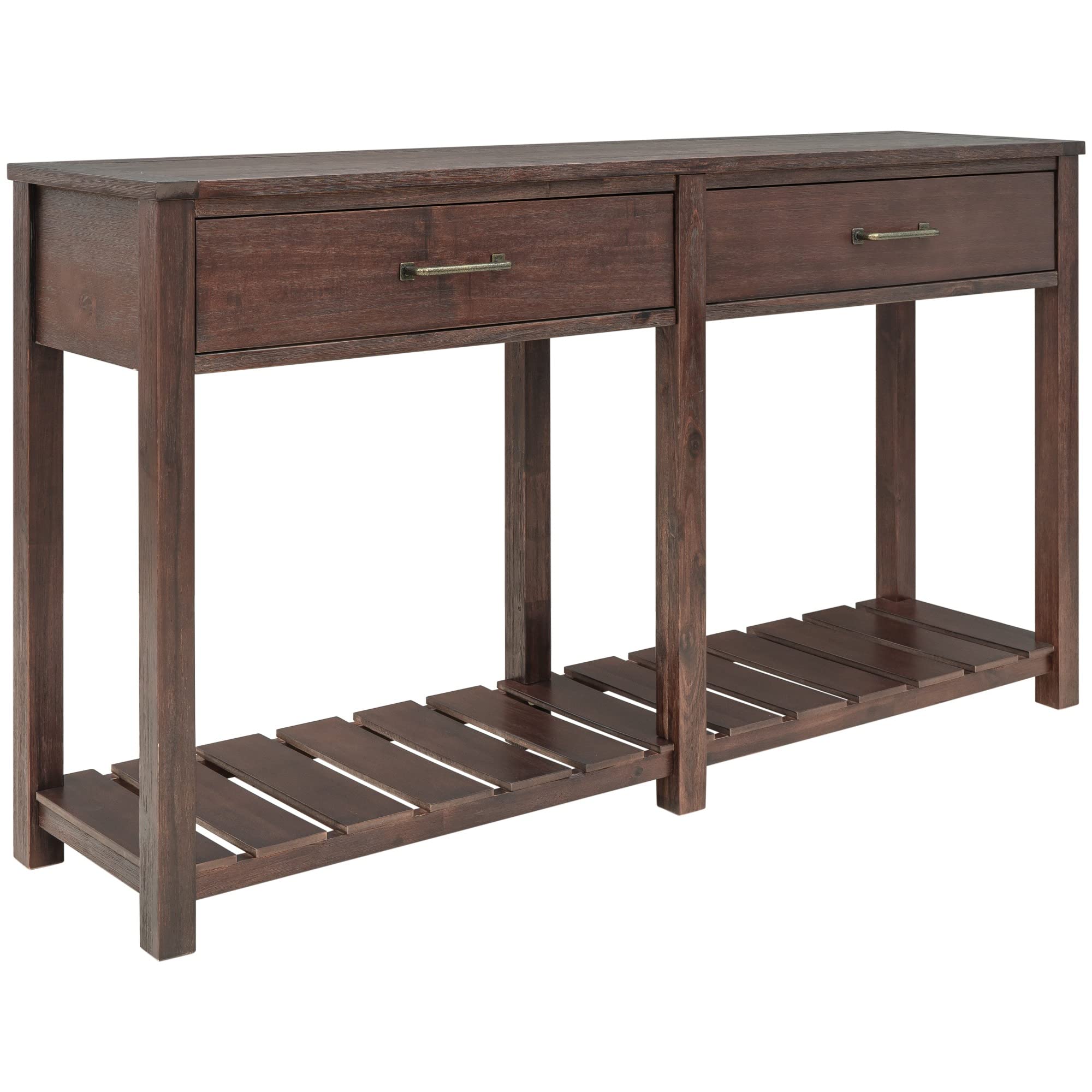 Solid Wood Console Table with 2 Drawers & Slatted Shelf - Entryway Sofa Table with Storage for Living Room, Hallway, Bedroom - Espresso Brown Finish for Home Decor & Organization