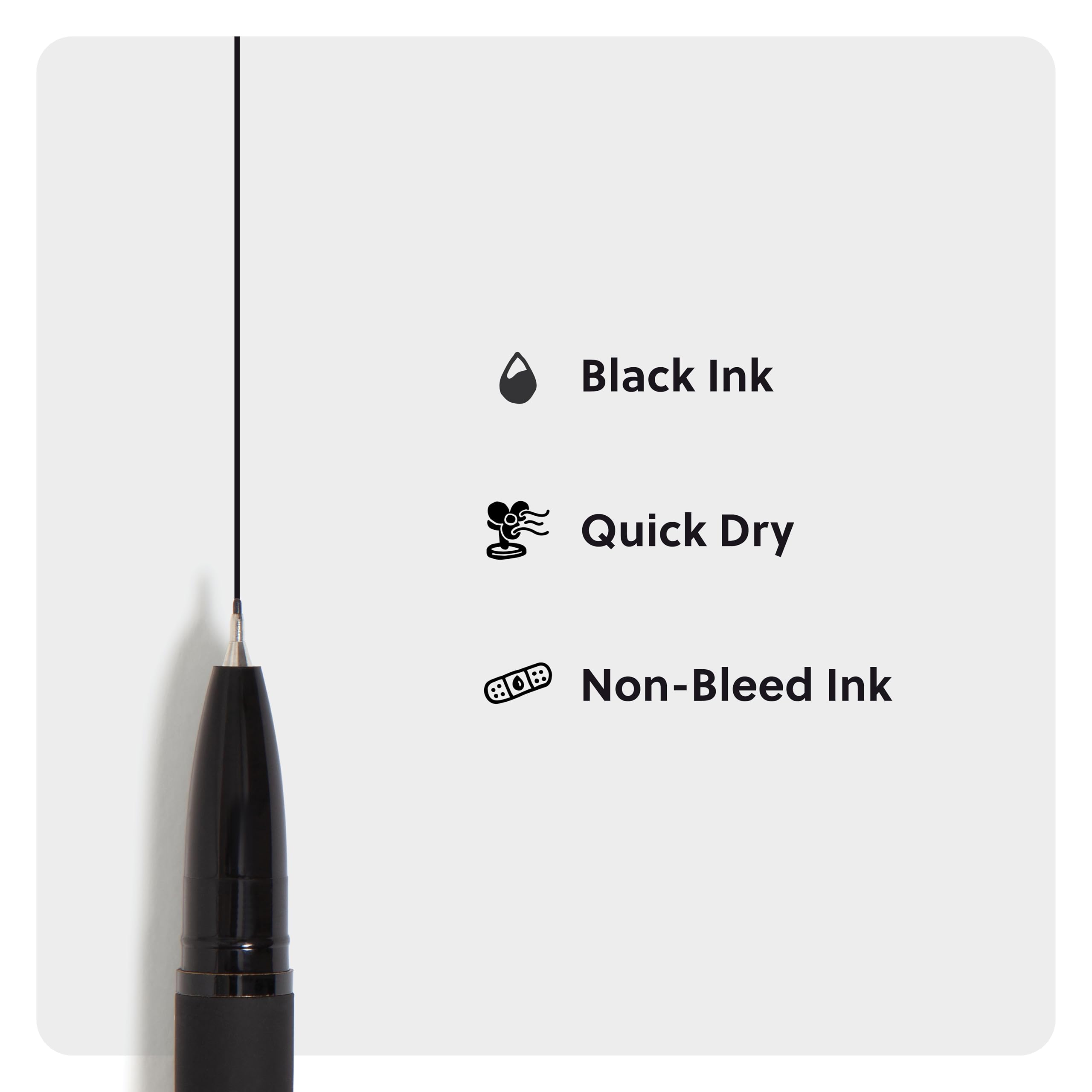 U Brands Midnight Catalina Felt Tip Pens - 12-Pack Fine Point (0.7mm) Black Ink Pens with Soft Touch Grip & Black Metal Accents - Perfect for Journaling, Note Taking, Sketching & Office Work