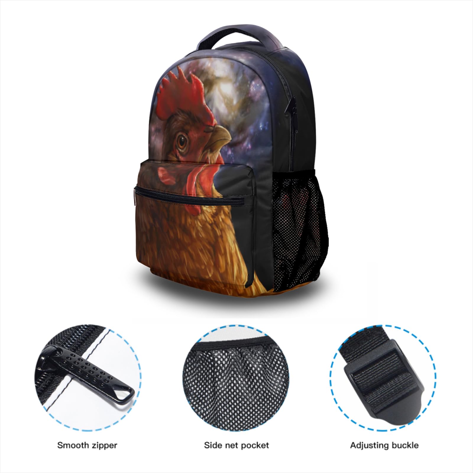 Galaxy Print Chicken School Backpack for Kids - Lightweight Durable Travel Backpack for Boys & Girls - Perfect for School, Day Trips & Outdoor Adventures