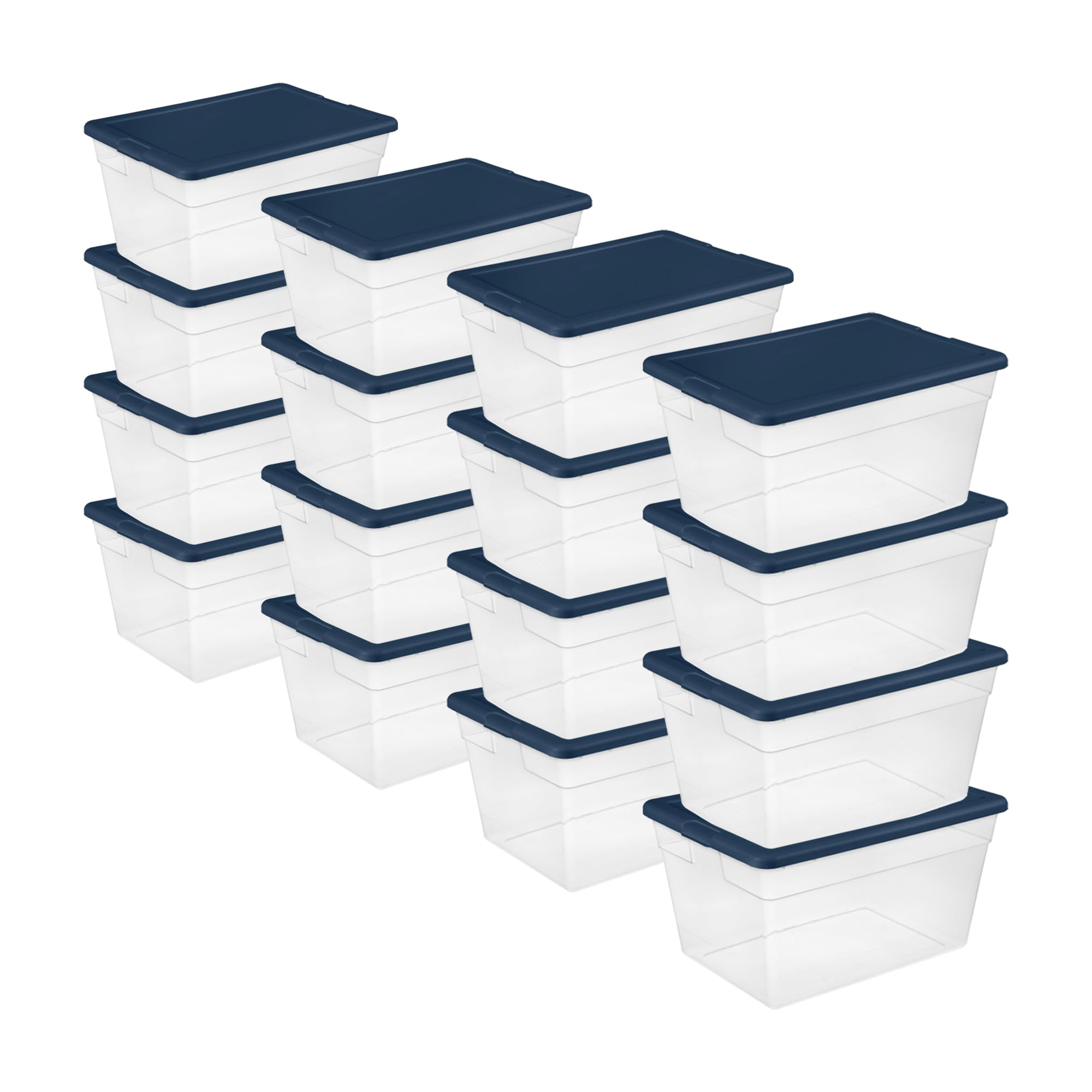 Sterilite 16-Pack Clear Plastic Storage Bins with Lids - Stackable Marine Blue Organizing Containers for Home, Office, Closet & Garage Organization