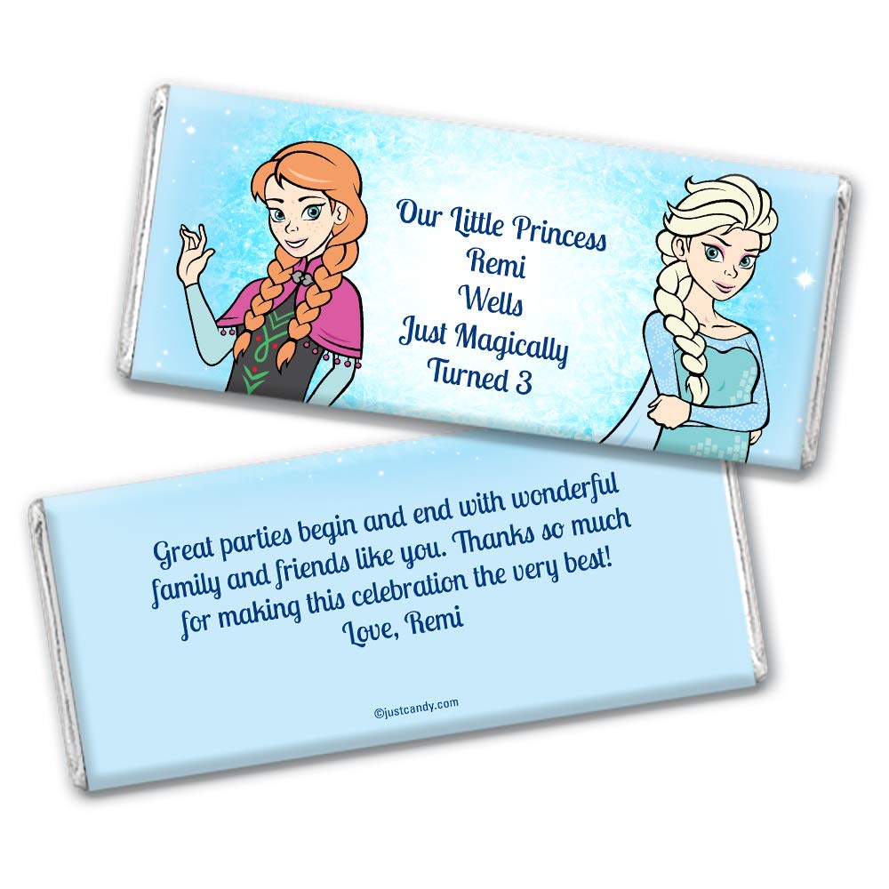 Personalized Frozen Themed Birthday Party Chocolate Bars - 12 Pack - Custom Disney Princess Treats for Kids Birthday, Baby Shower & Holiday Celebrations