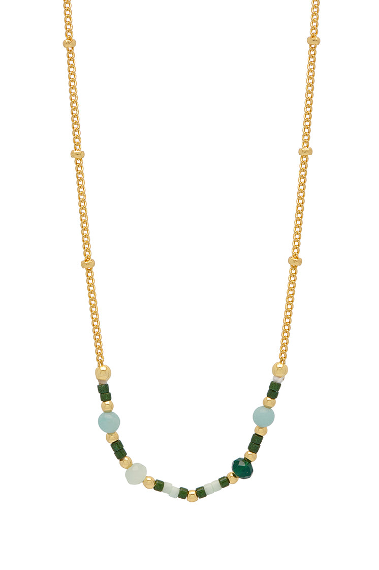 Mini Green Beaded Chain Necklace for Women - Dainty Bohemian Jewelry for Everyday Wear & Layering | Perfect for Casual Outfits, Office Wear & Special Occasions