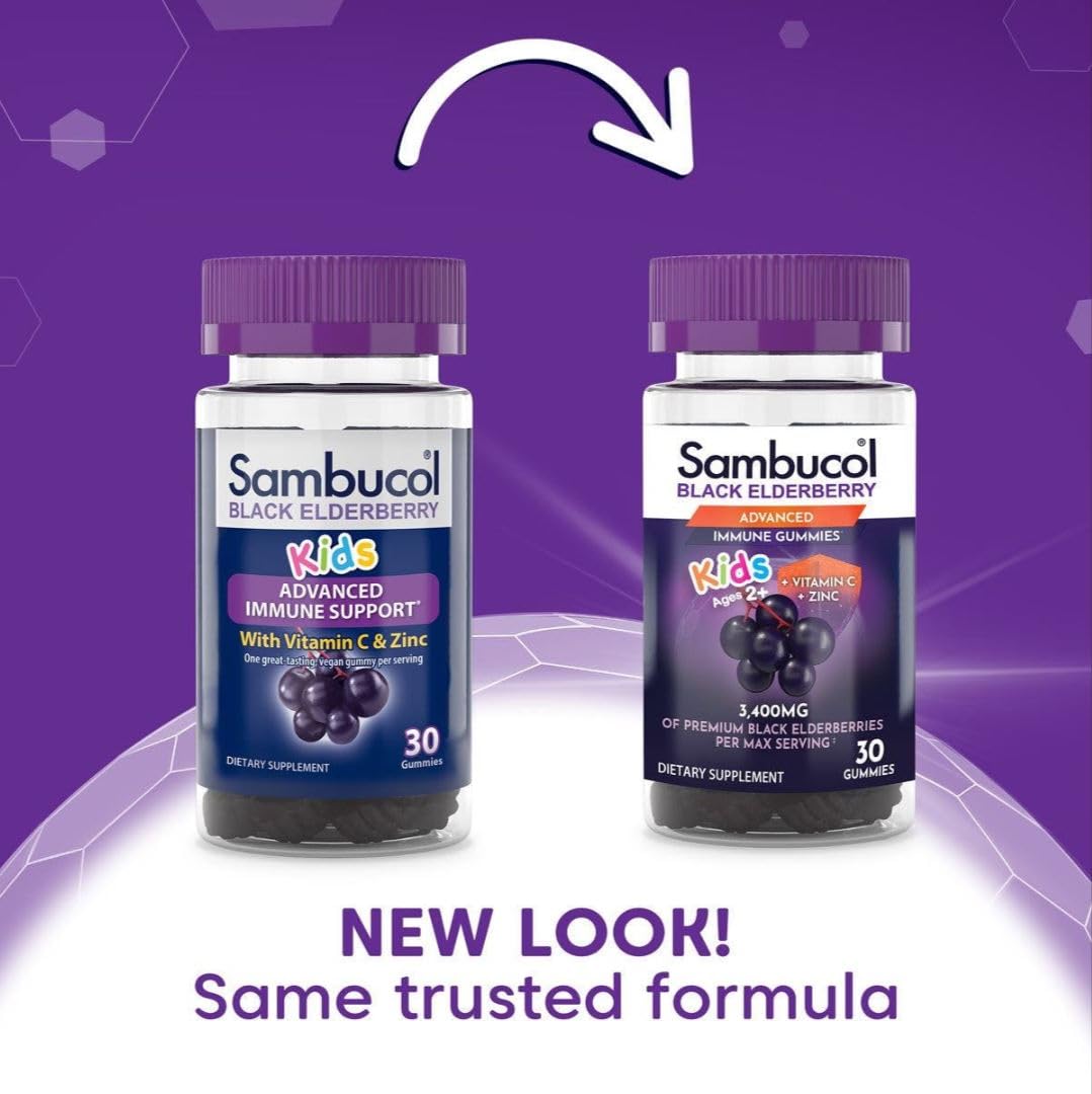 Sambucol Black Elderberry Gummies for Kids - Immune Support with Zinc & Vitamin C - 30 Count - Delicious Berry Flavor for Daily Wellness & School Days